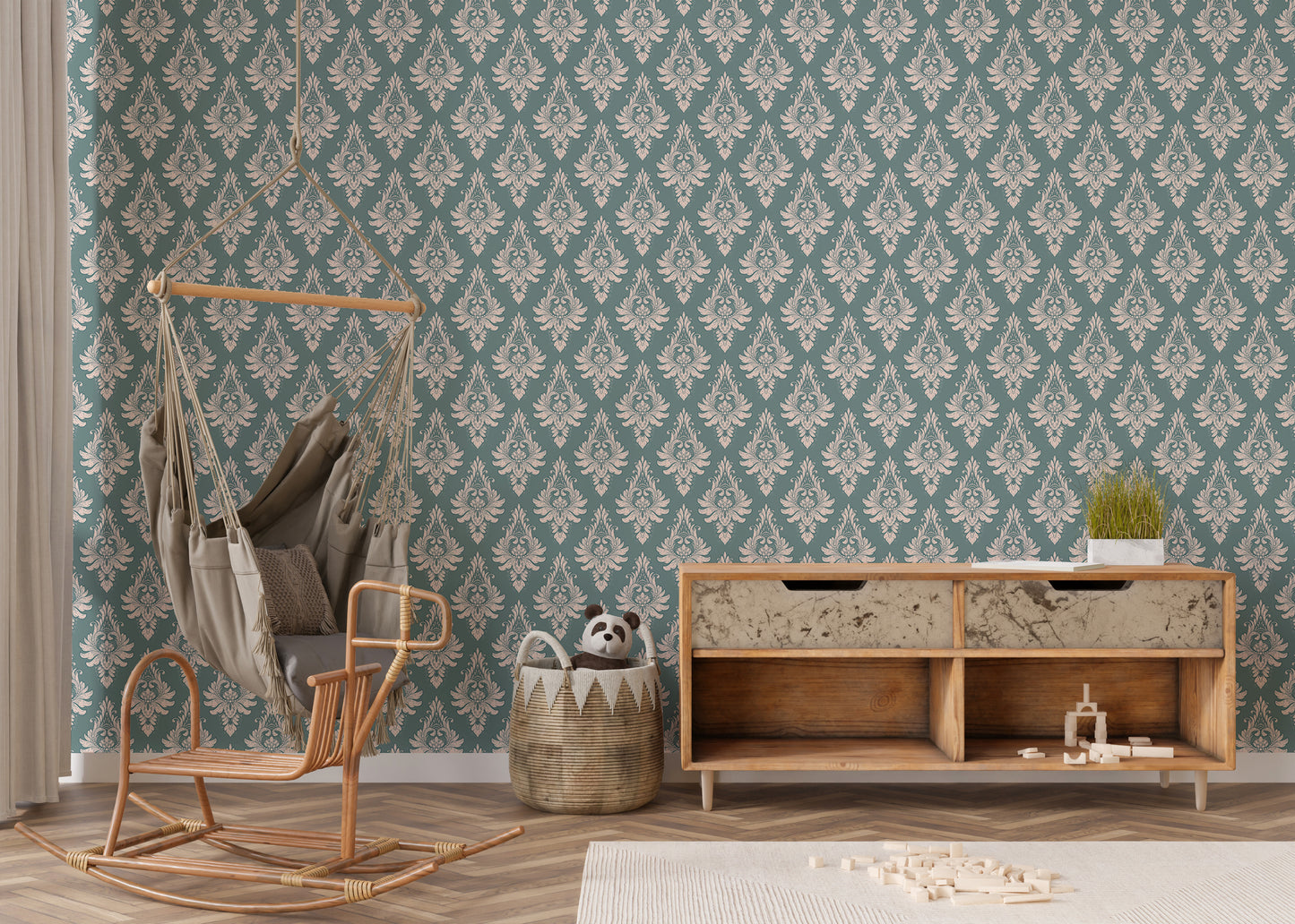 Royal Victorian Green Damask Pattern Wallpaper