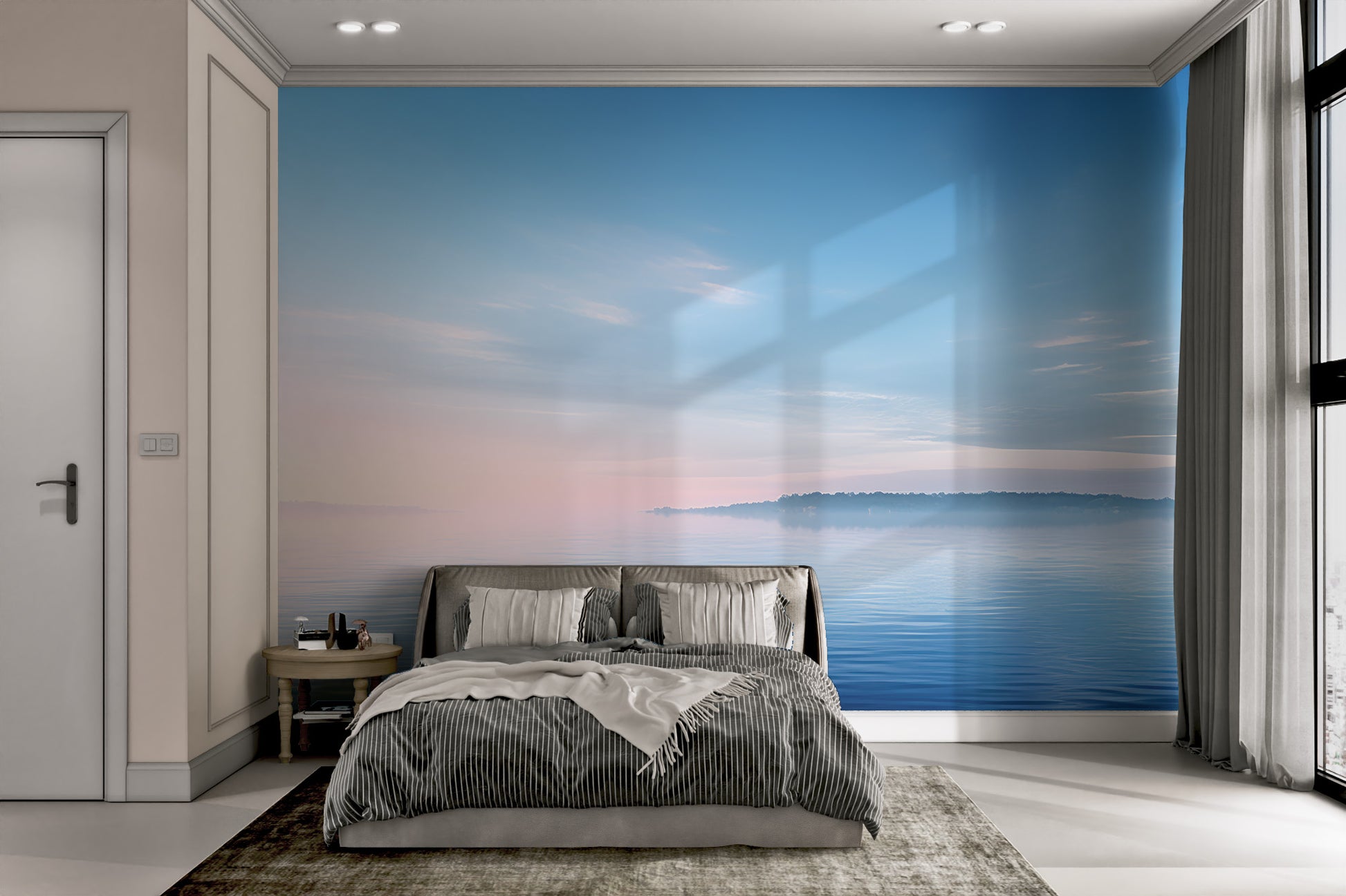 Serene coastal bay wallpaper with calm waves
