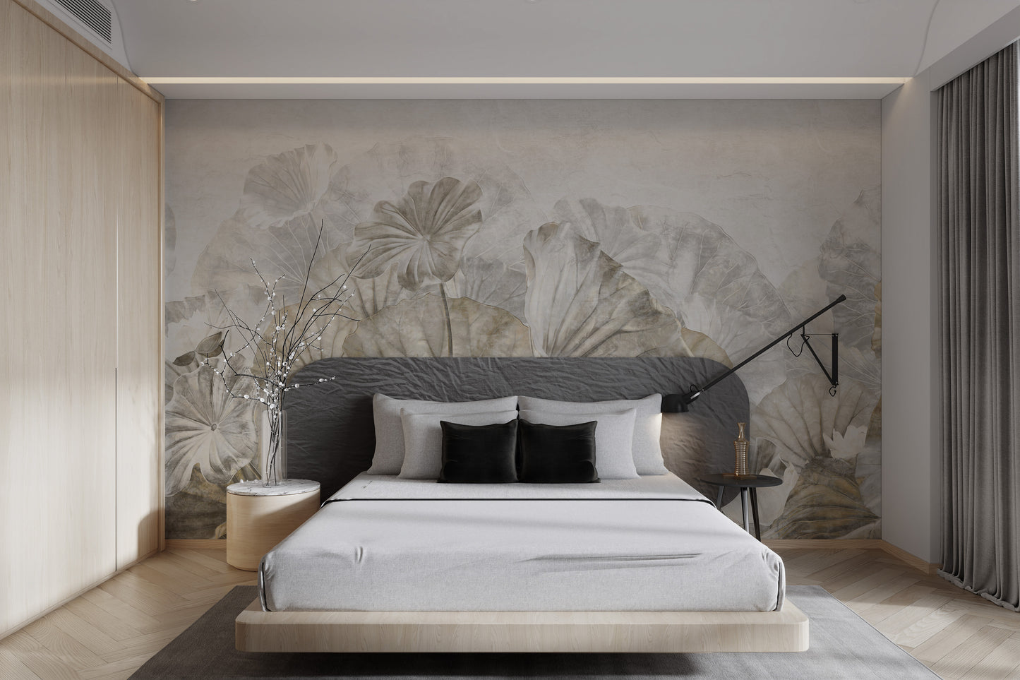 Muted Lotus Leaf Botanical Mural