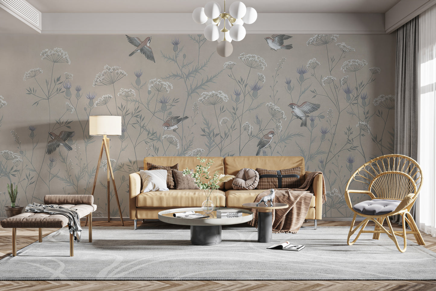 Temporary soaring birds wallpaper for graceful room accents