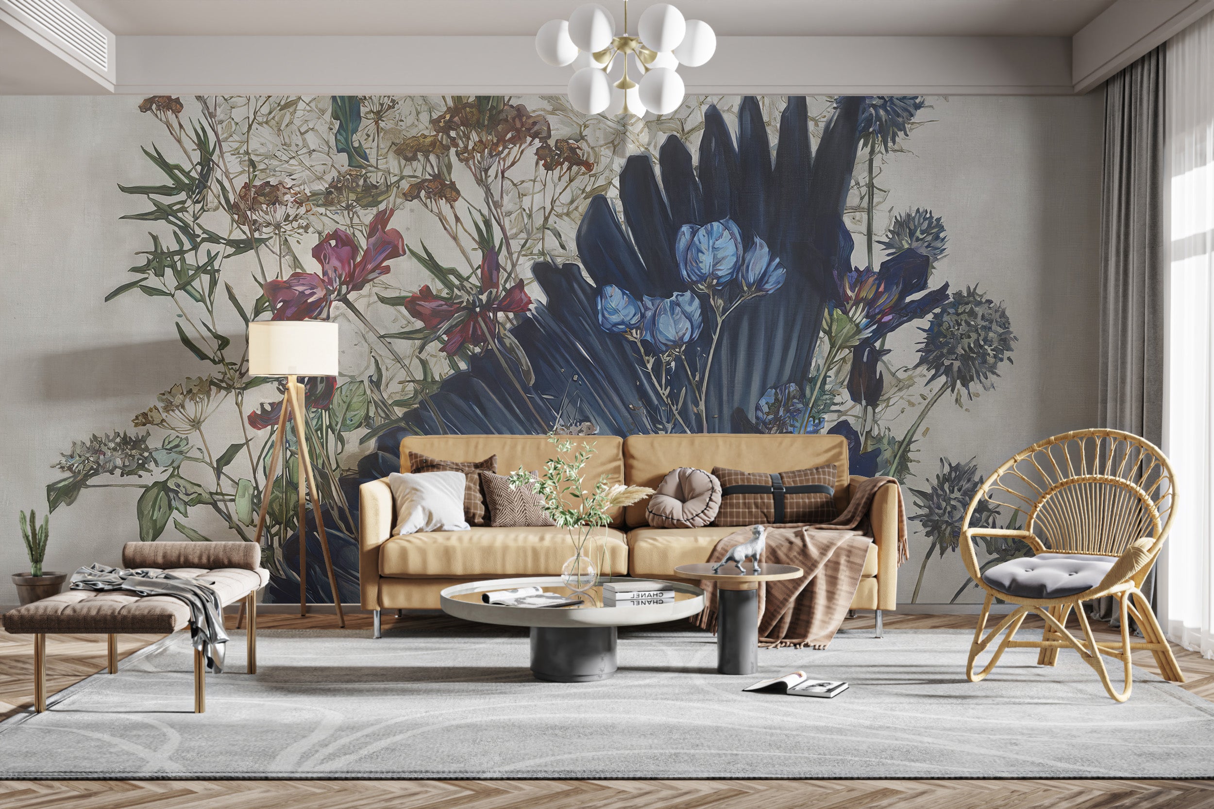 Watercolor floral harmony peel-off mural for stylish walls