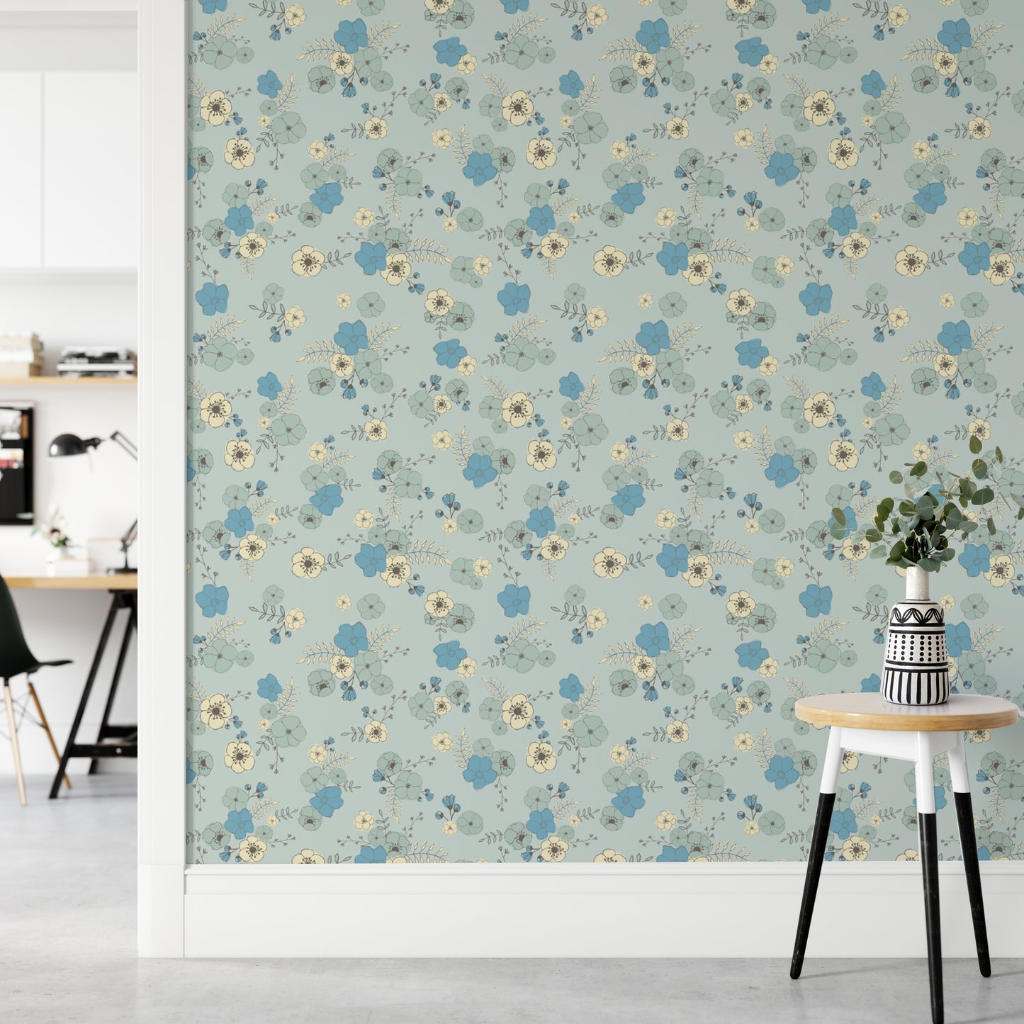 Ditsy Blooms Pastel Blue Wallpaper