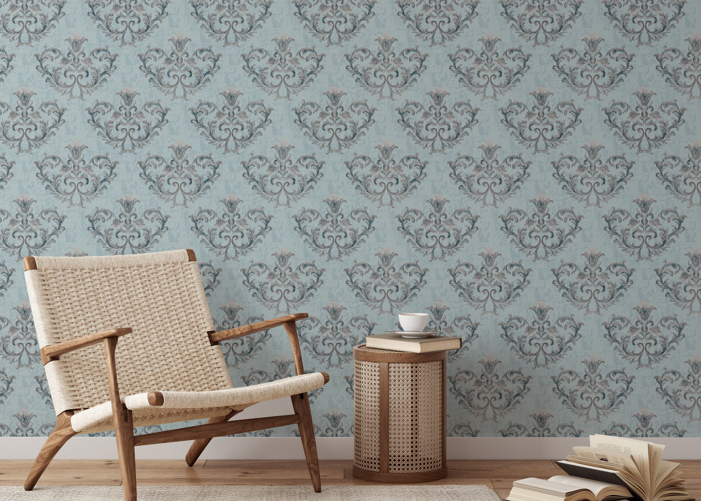 Rococo Silver Texture Pattern Floral Ornaments Wallpaper