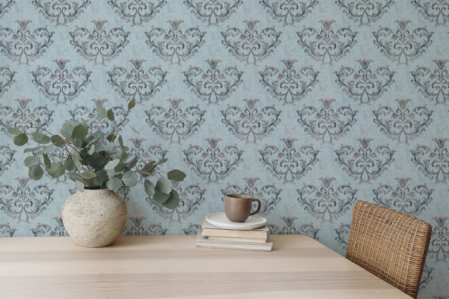 Rococo Silver Texture Pattern Floral Ornaments Wallpaper