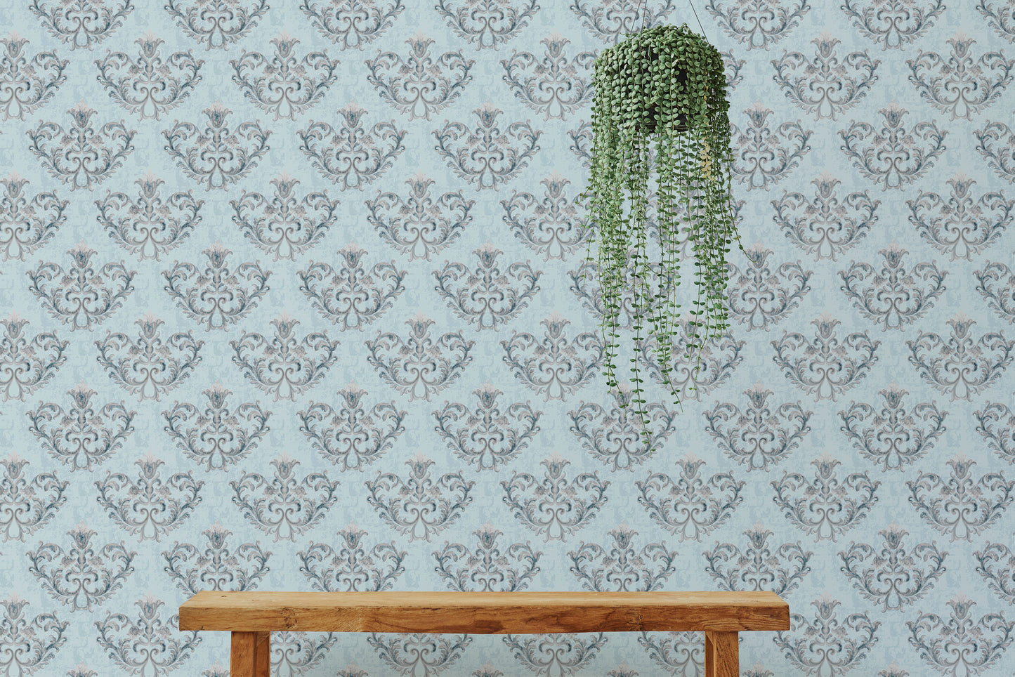 Rococo Silver Texture Pattern Floral Ornaments Wallpaper