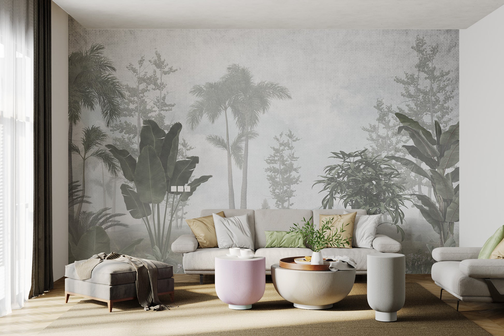 Subtle green tropical wallpaper for peaceful ambiance.