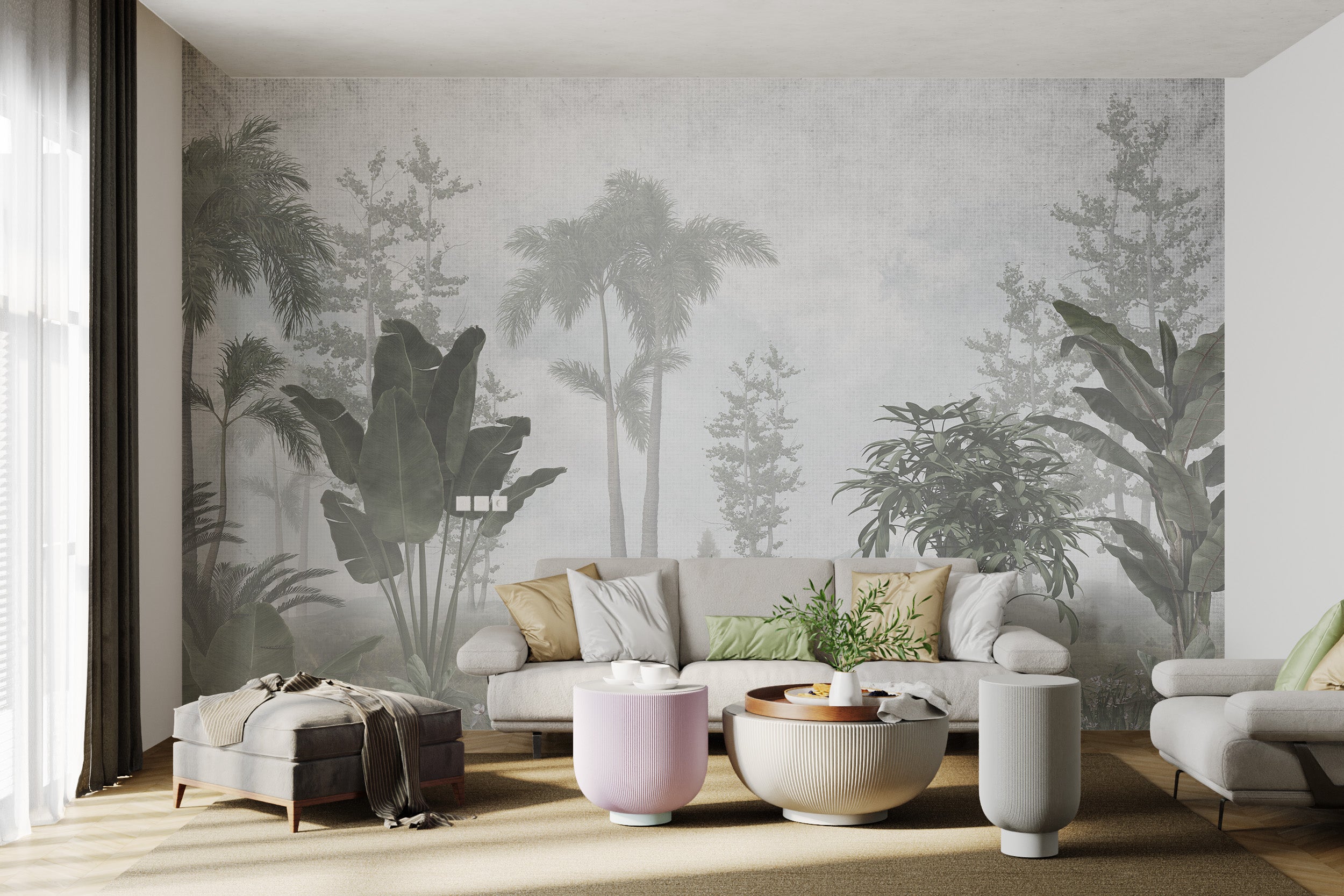 Subtle green tropical wallpaper for peaceful ambiance.