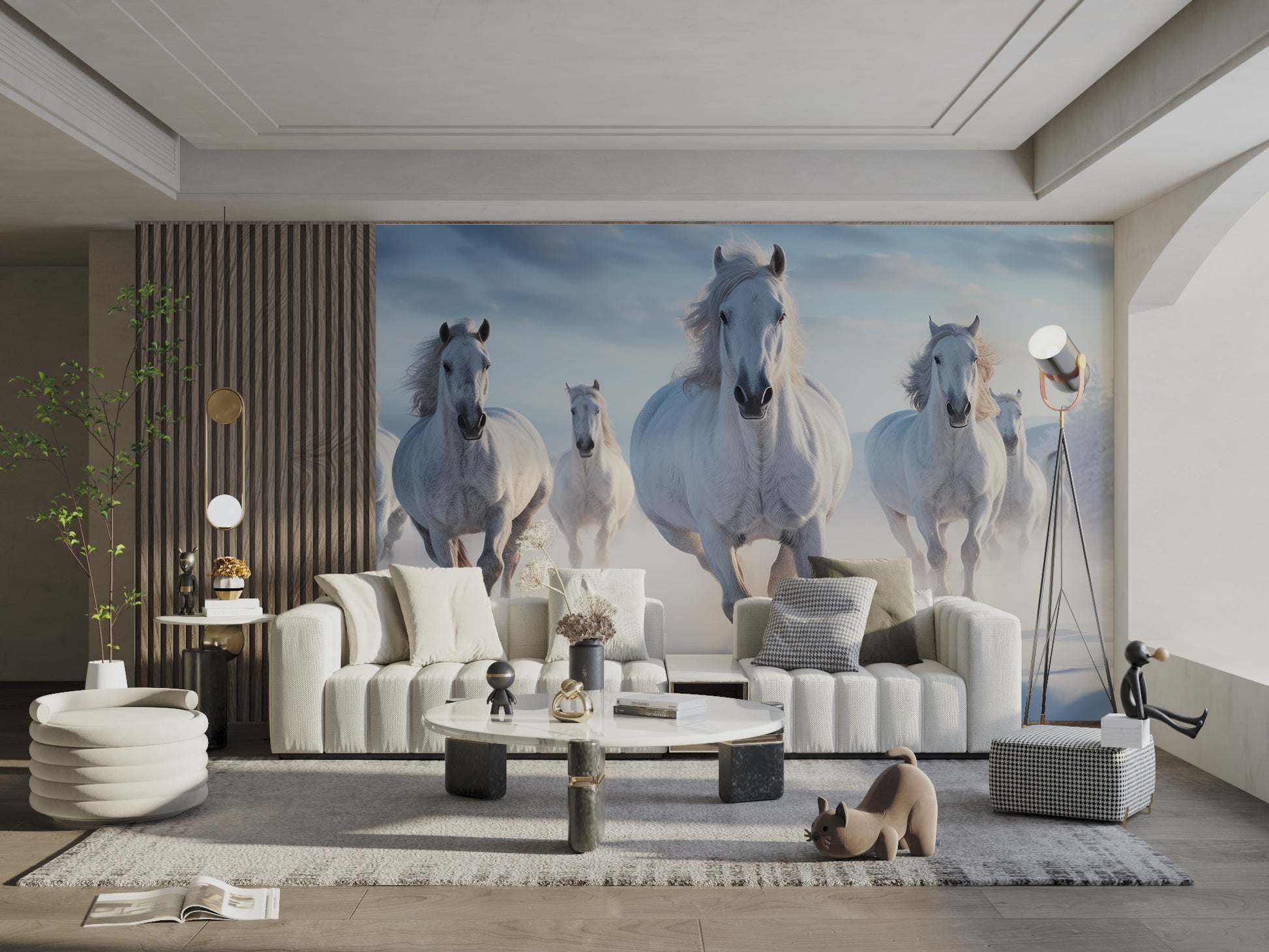 Breathtaking snowy horse wallpaper mural
