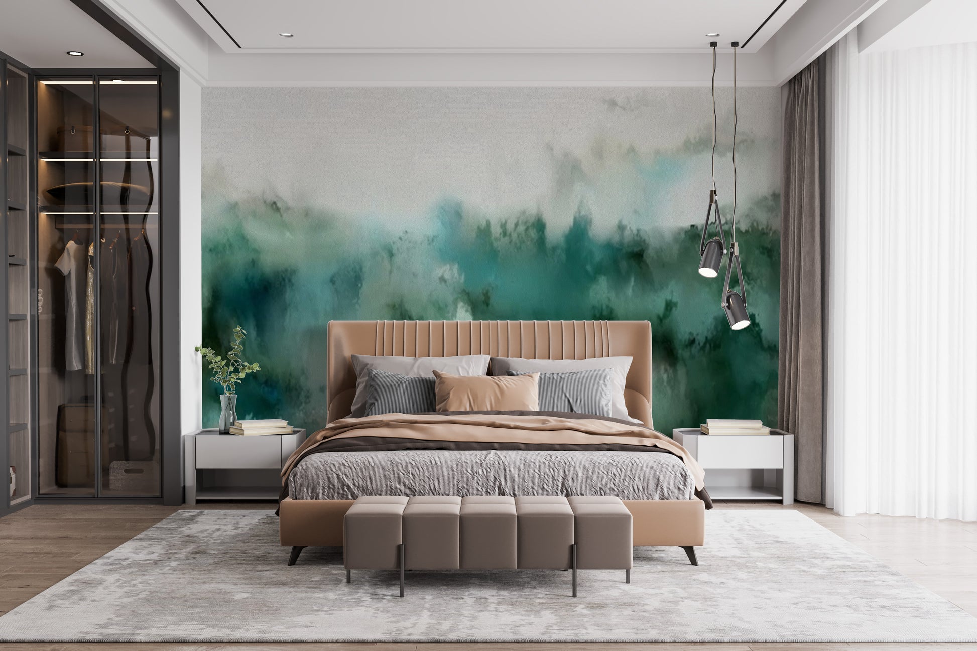 Calm and modern turquoise wall mural design
