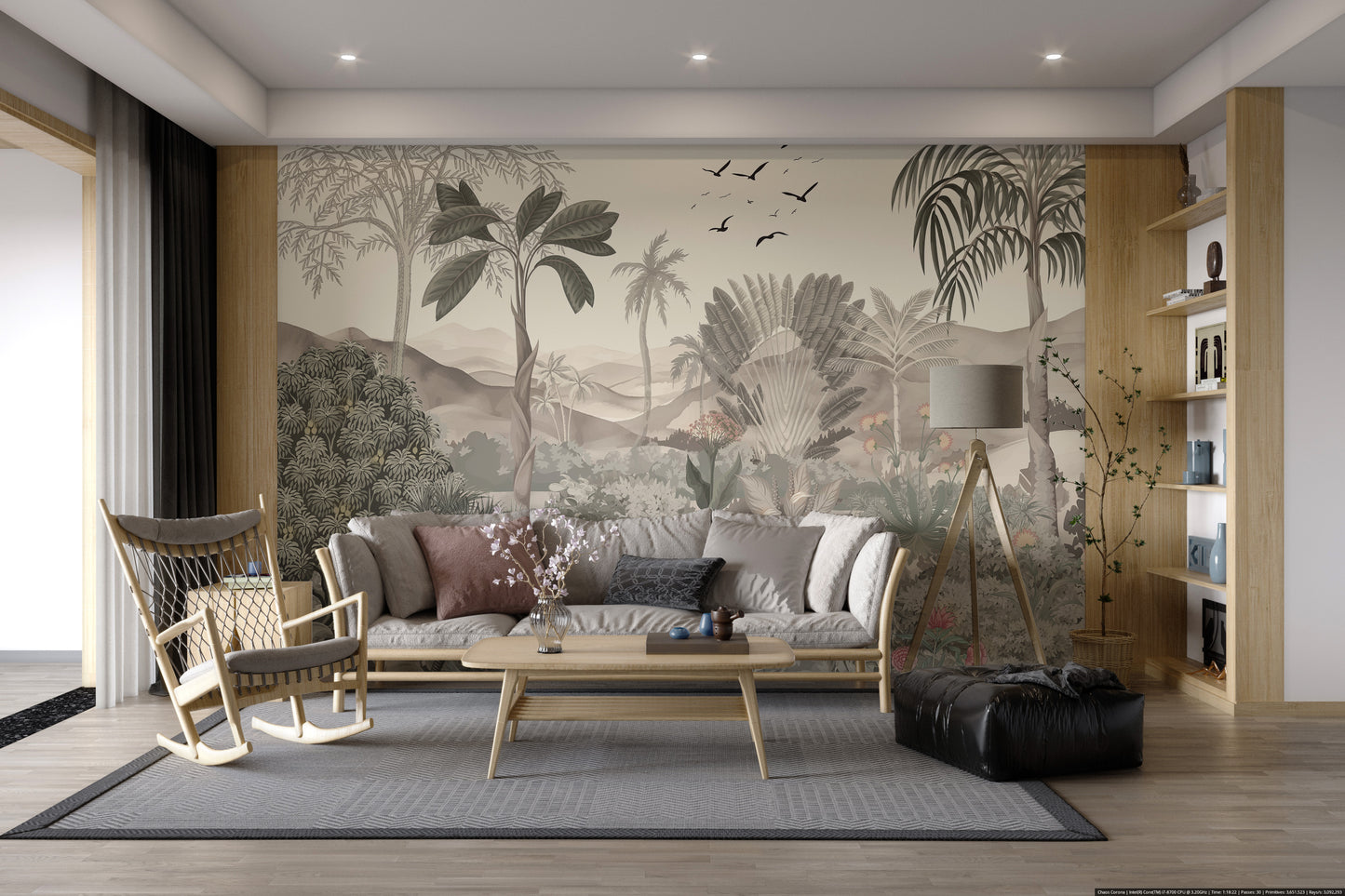 Tropical Jungle Mural with Palm Trees