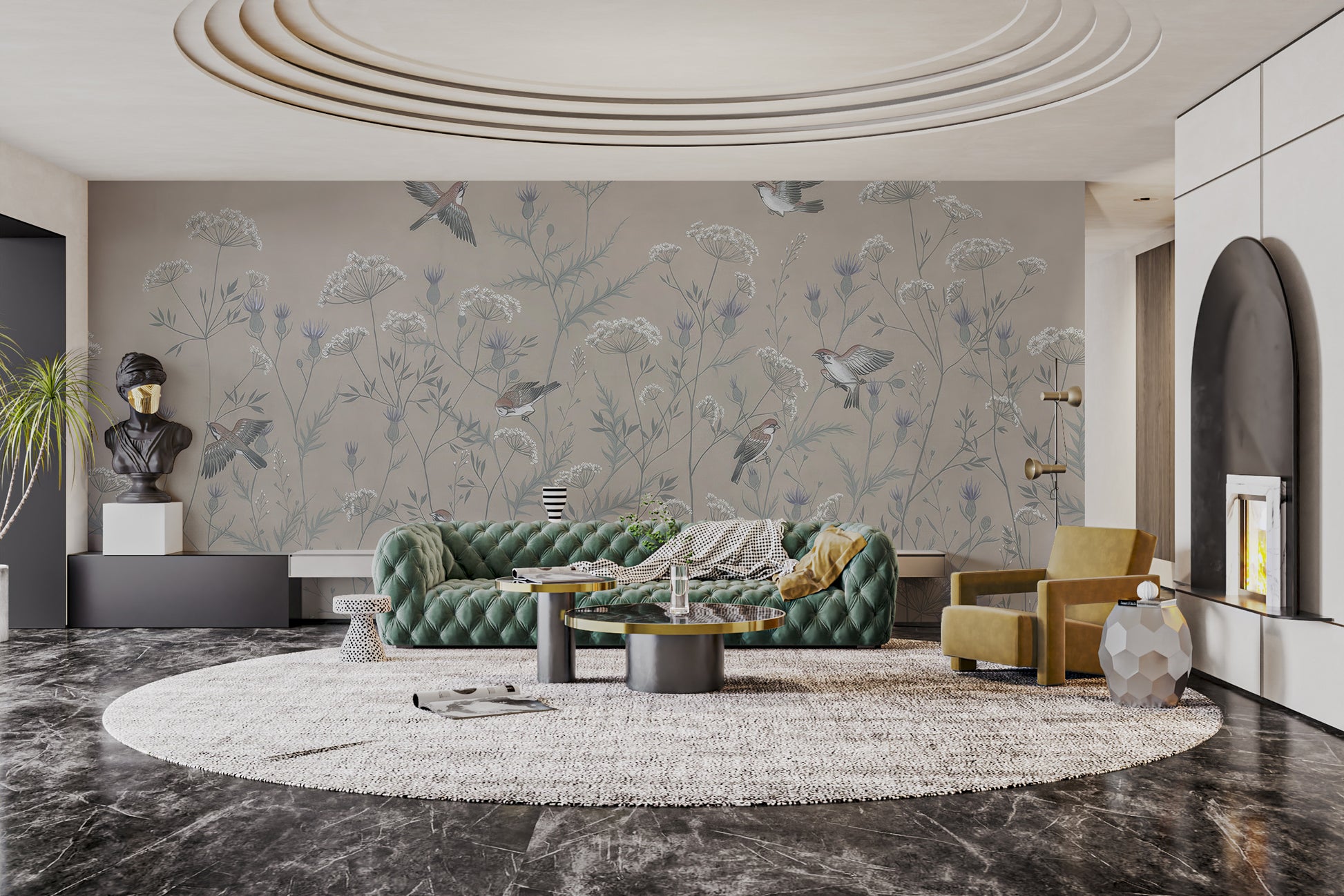 Soaring birds peel-off mural for calming wall designs