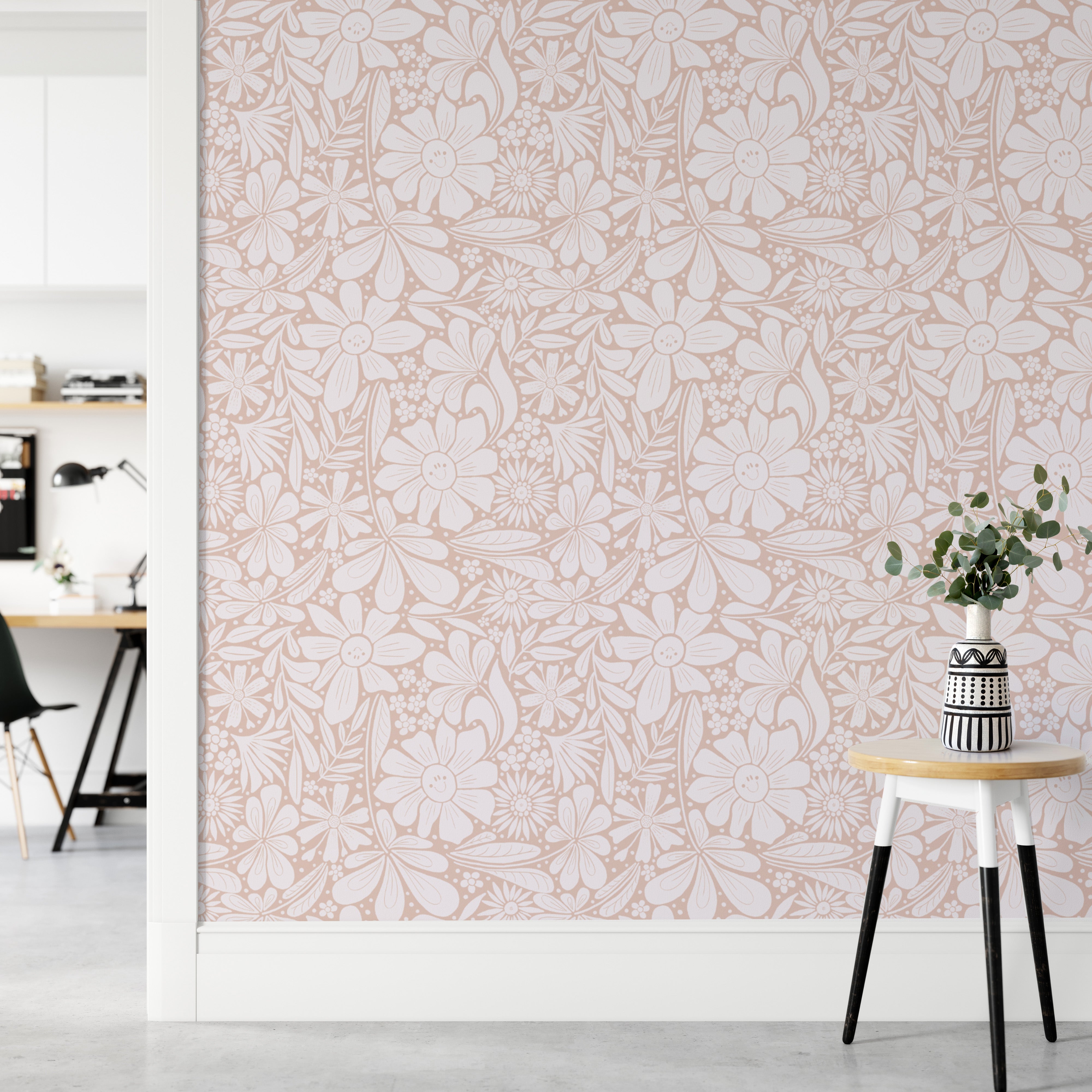 Happy blooms floral motif wallpaper in soothing pink shades
