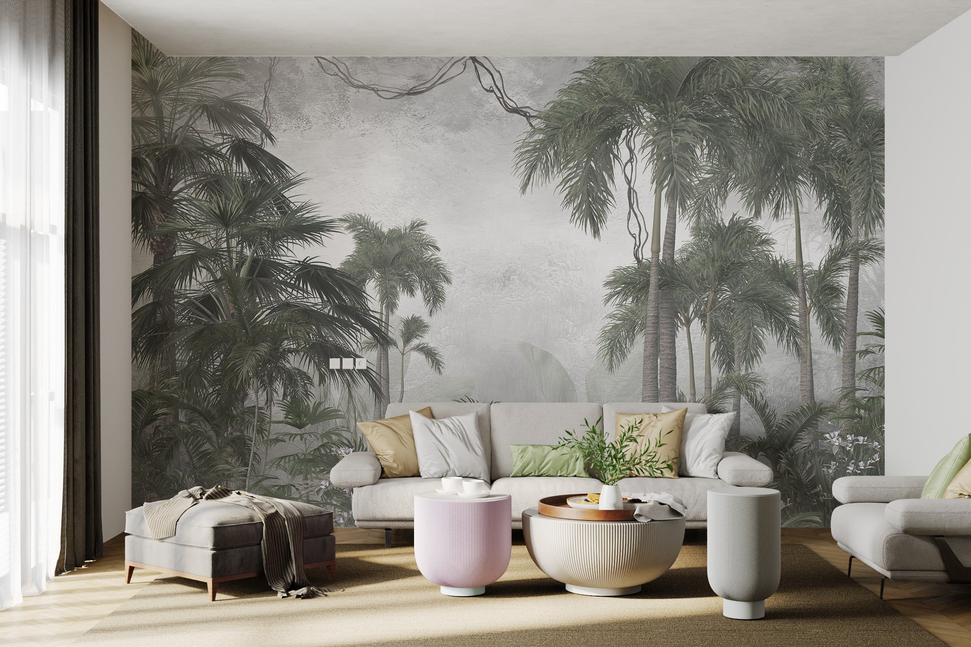 Tropical leaves wallpaper design for peaceful space.