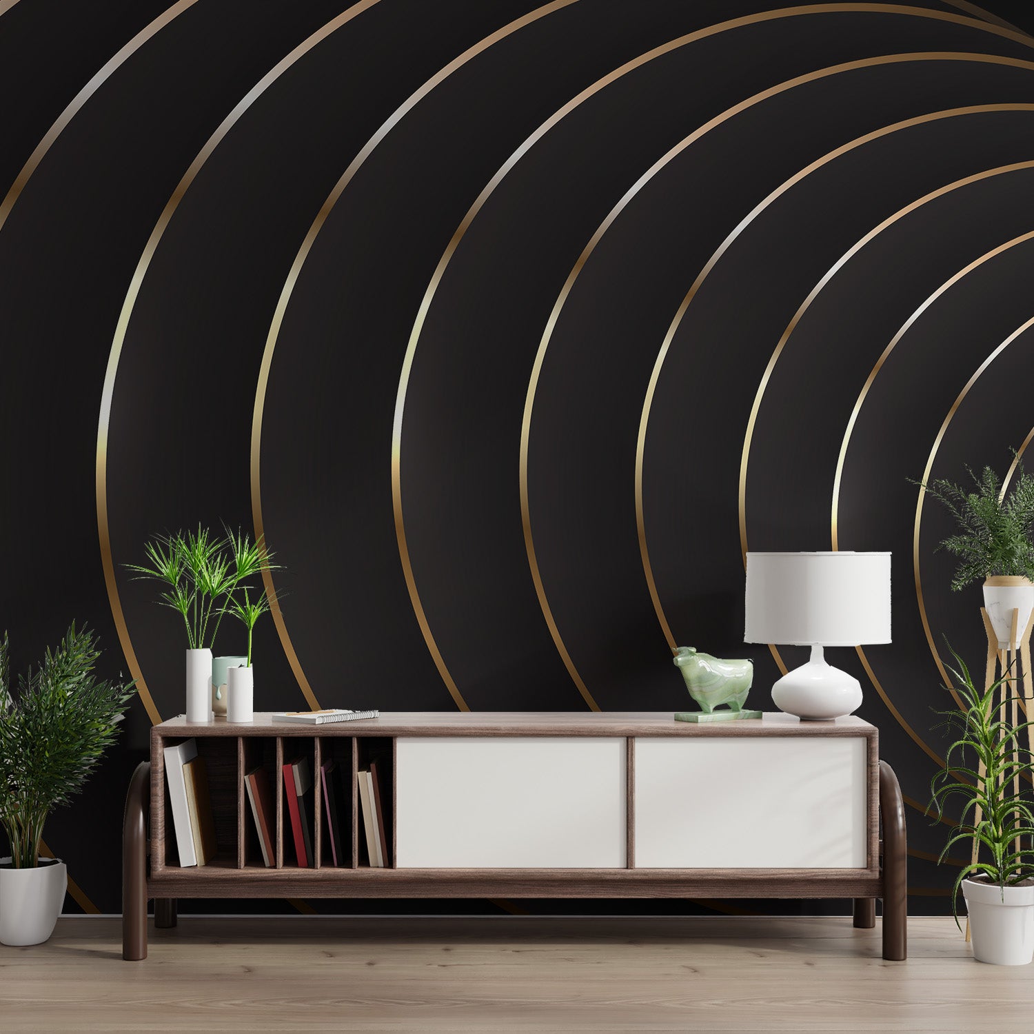 Sophisticated black and gold circle pattern
