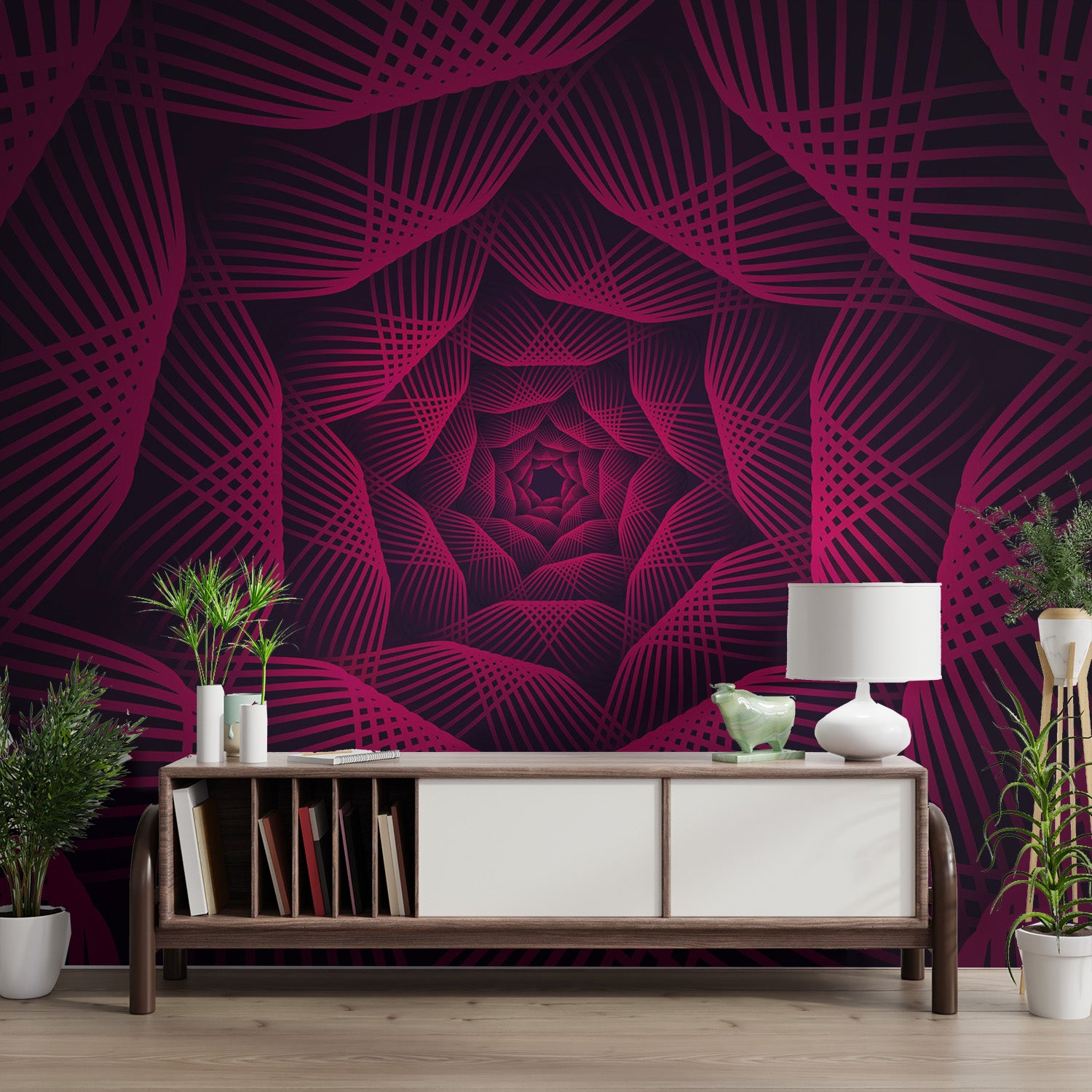 Hypnotic 3D geometric illusion wallpaper design
