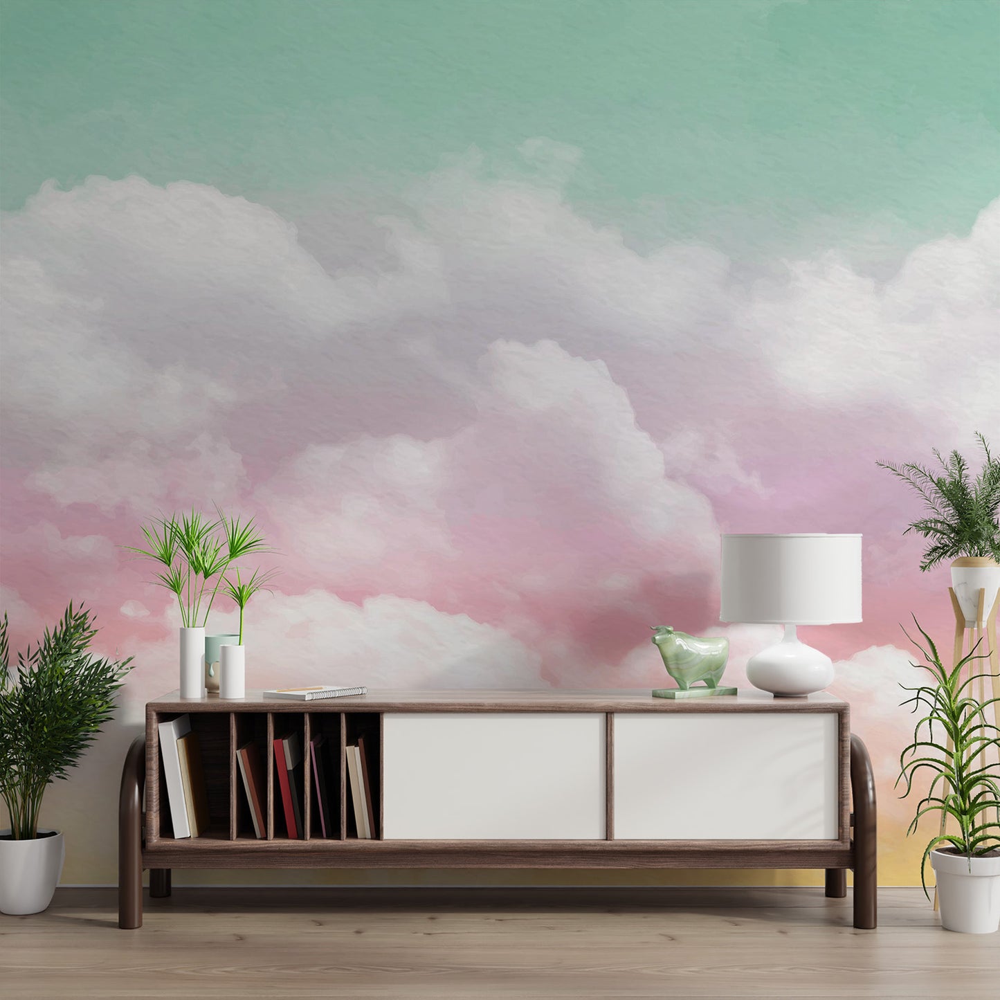 Light and airy pastel sky wallpaper for living rooms
