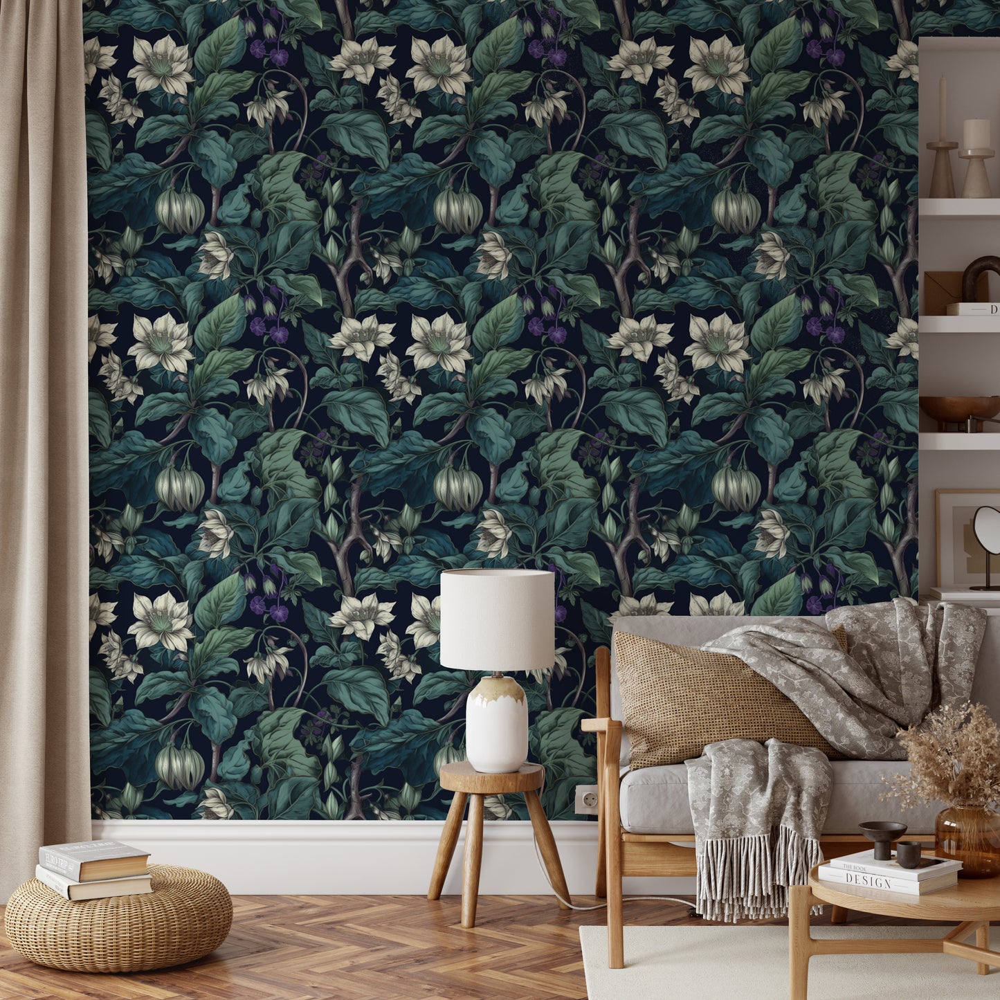 Botanical Blossom Wall Mural - Teal