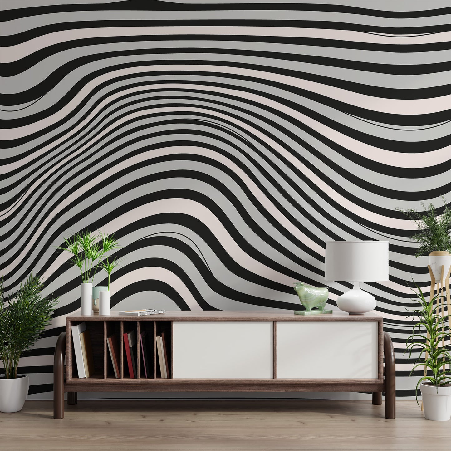 Minimalist black and white wavy design for stylish rooms
