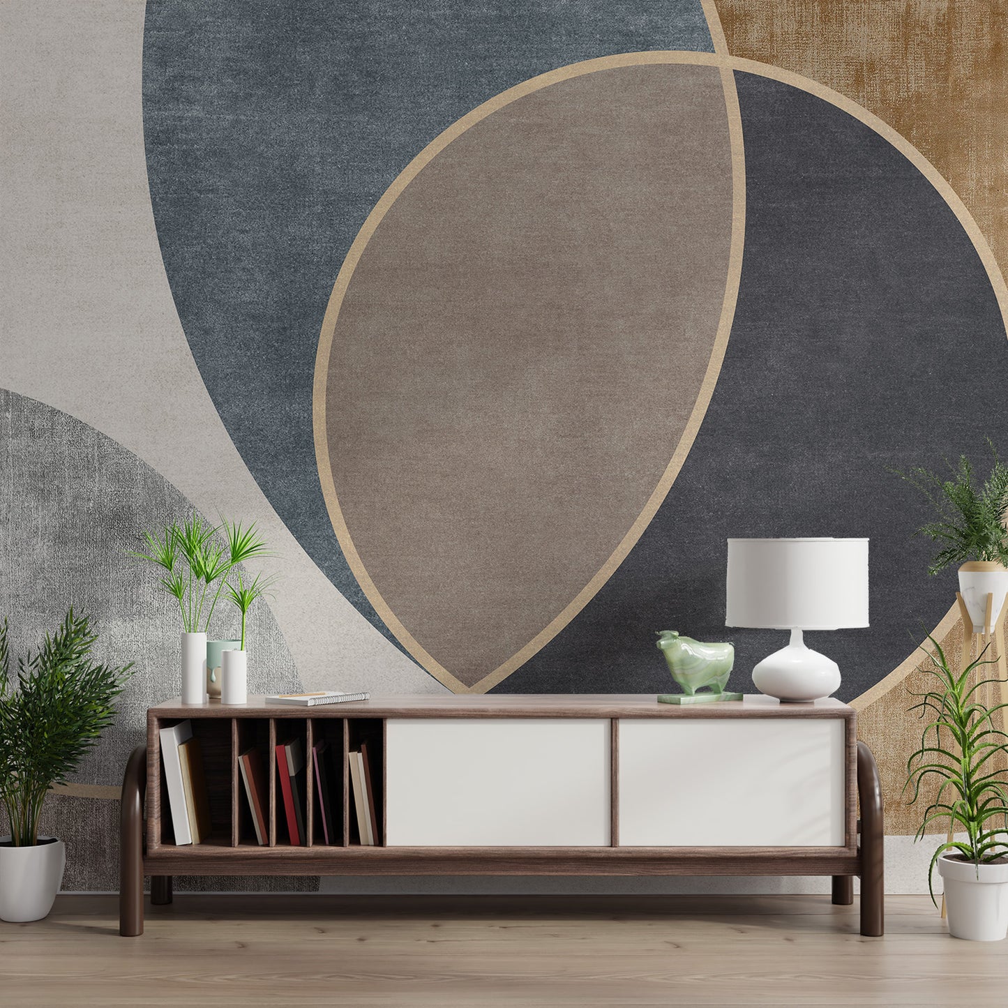 Muted color circular pattern wallpaper with refined style
