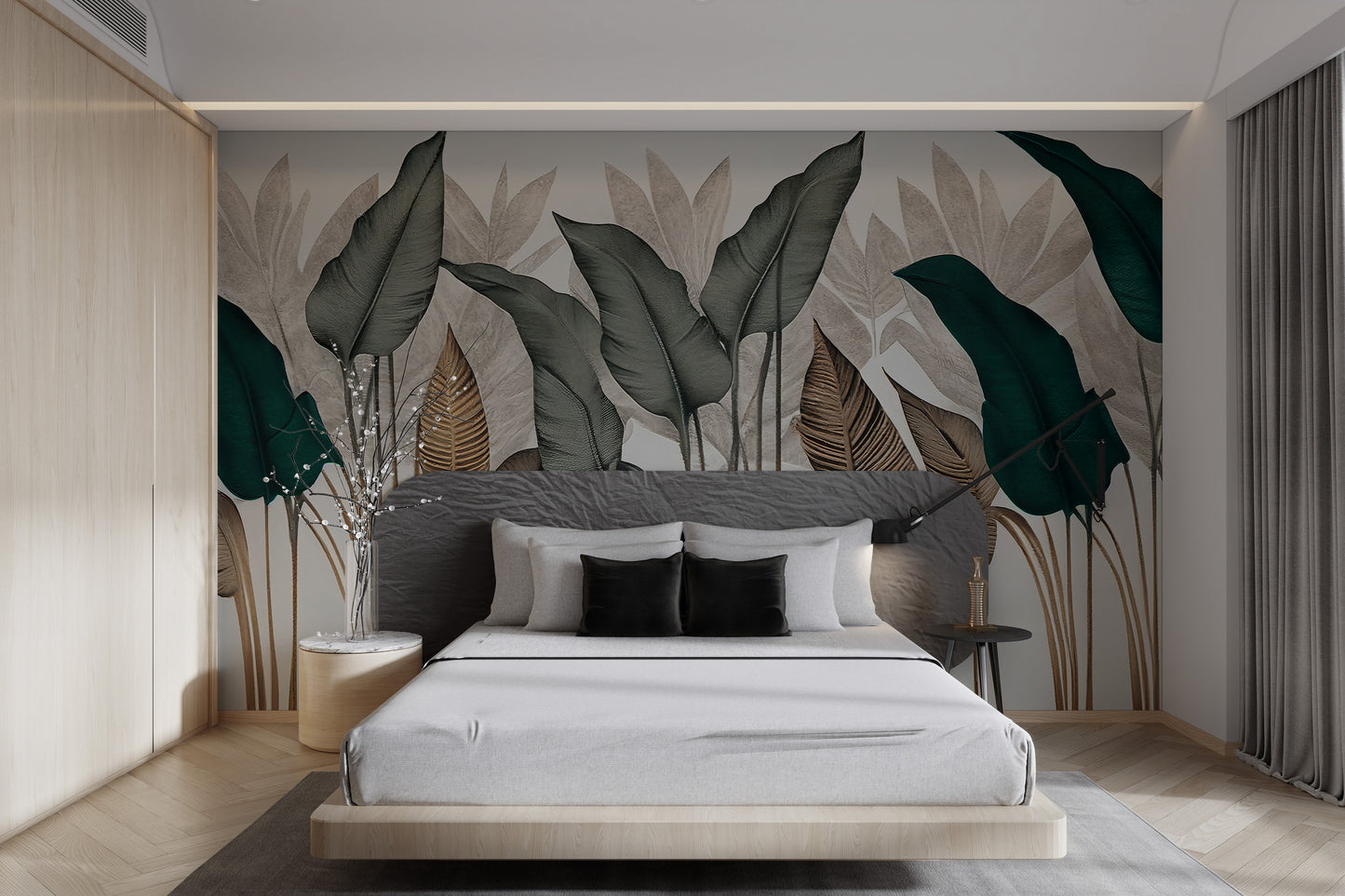 Luxury leaf pattern wallpaper for stylish interiors
