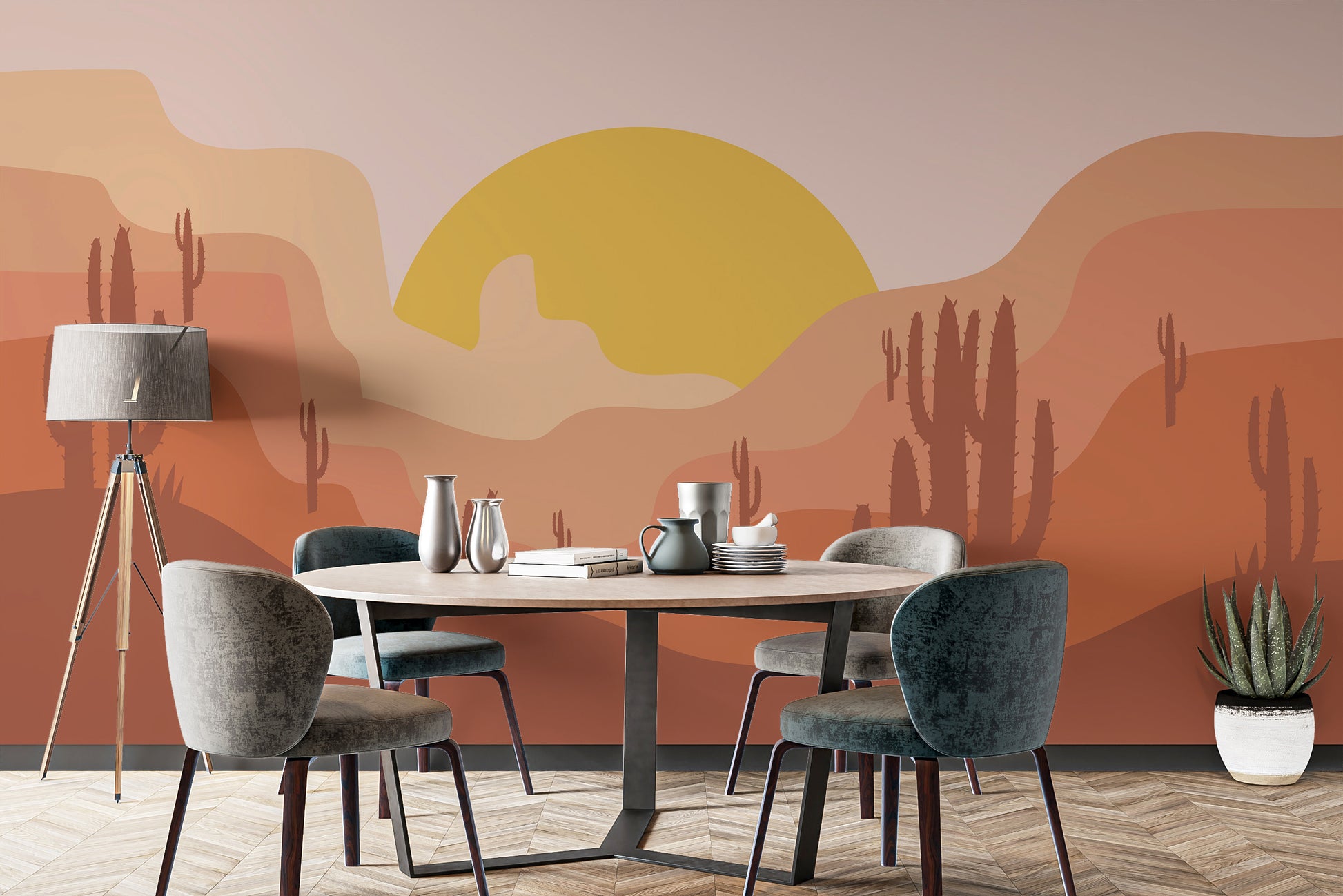 Golden Sun Cactus Wall Mural adding warmth to spaces.