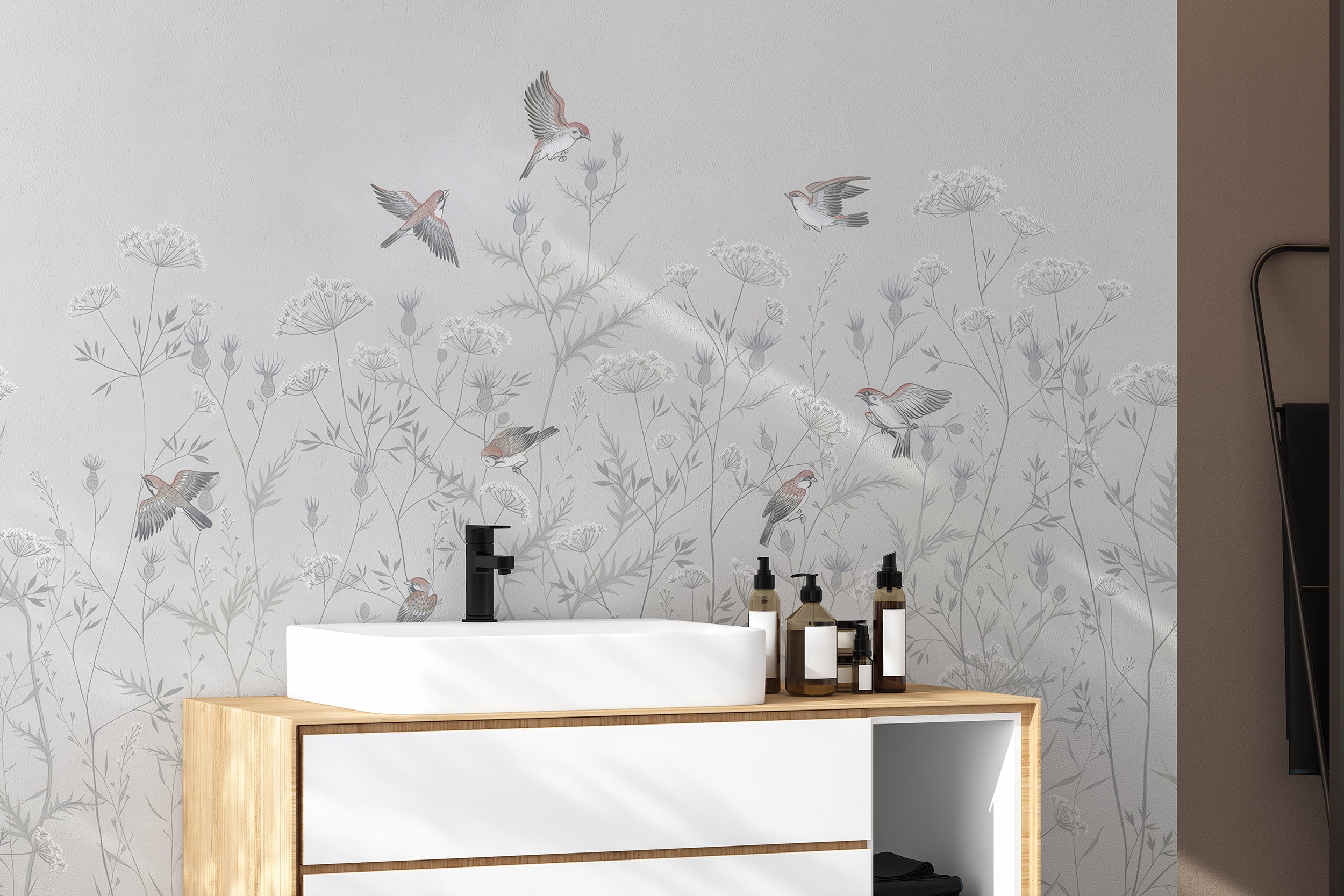 Whispering birds peel-off floral wallpaper for stylish walls