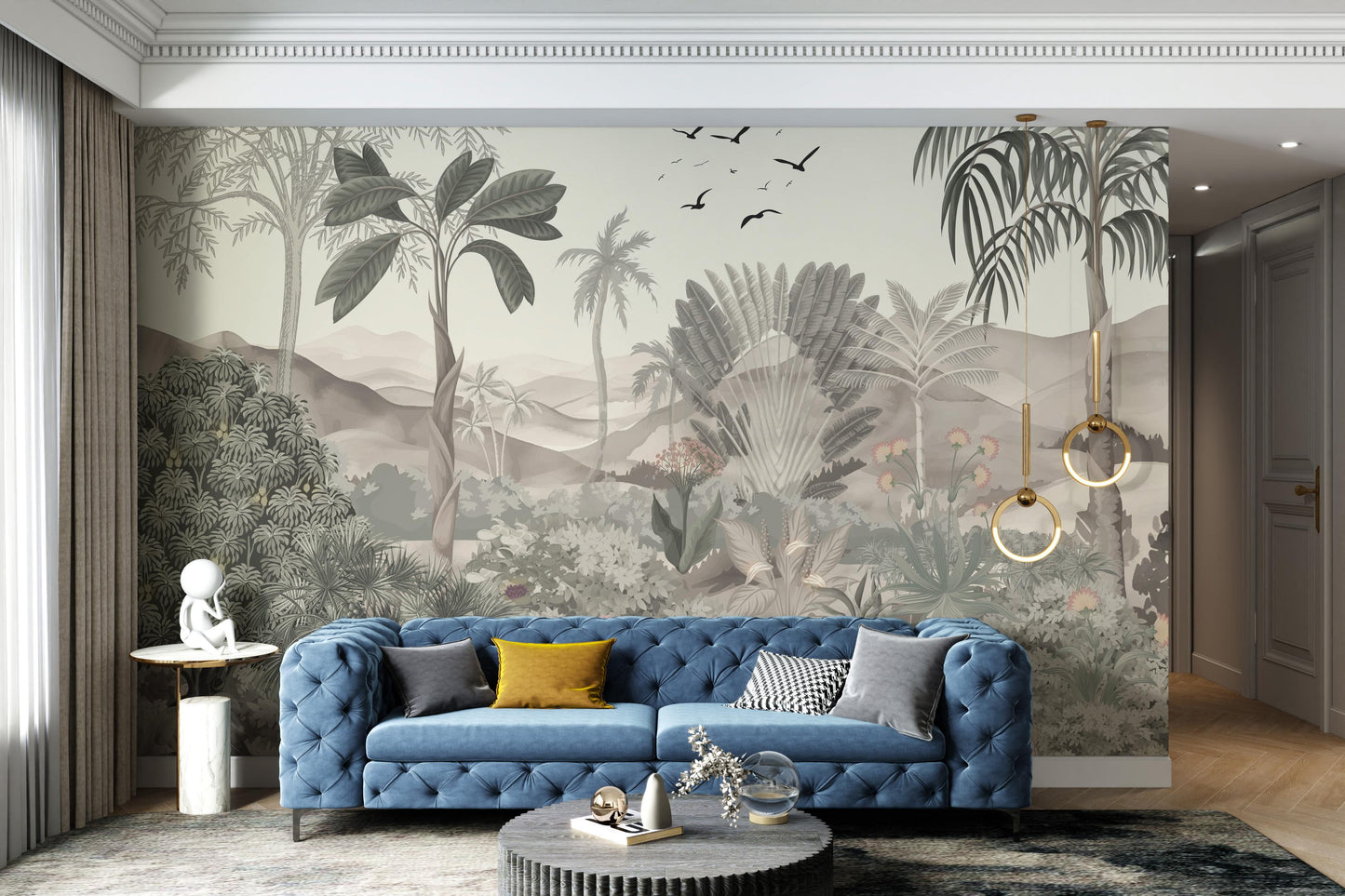 Tropical Jungle Mural with Palm Trees