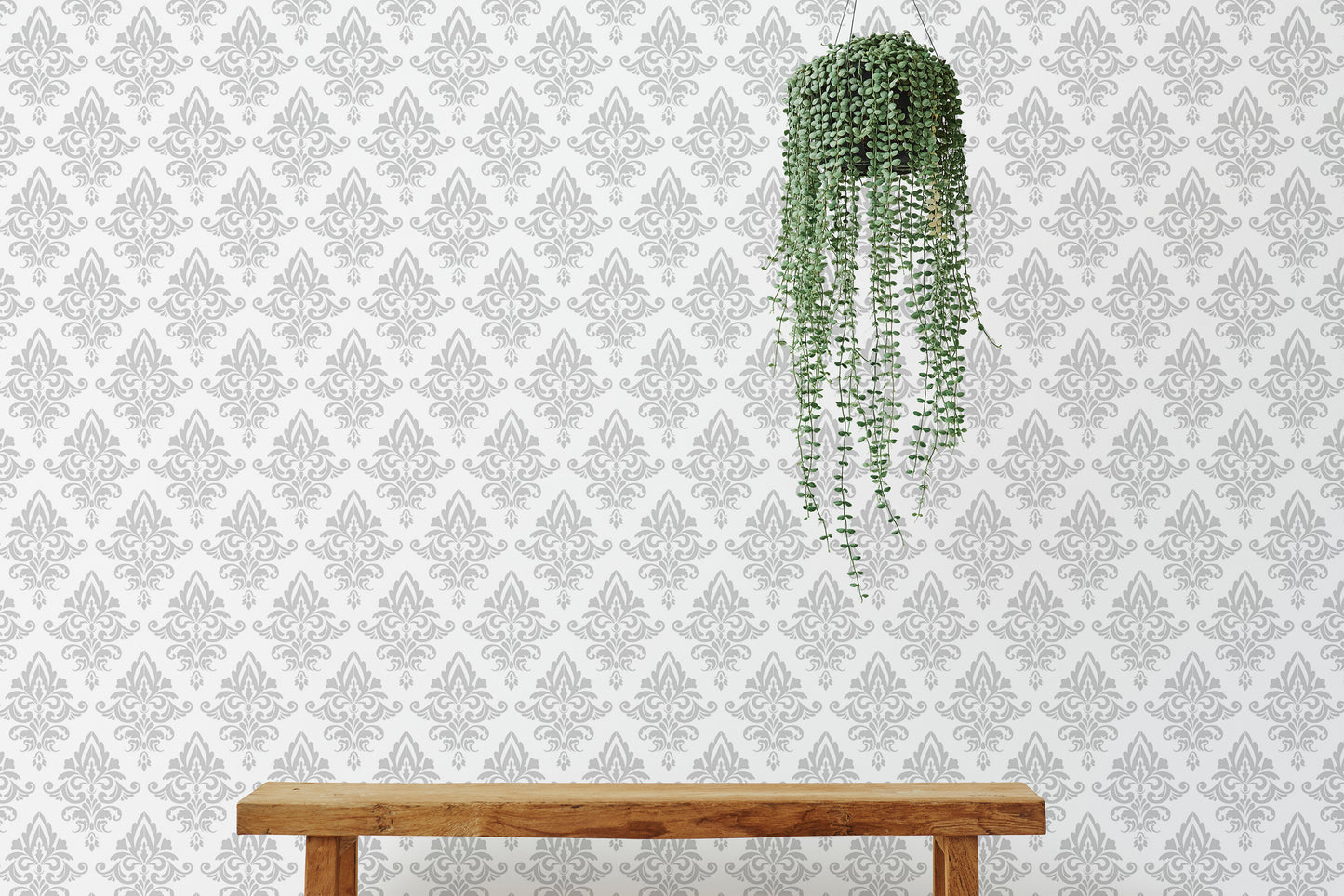 Baroque Style Gray and White Color Damask Wallpaper