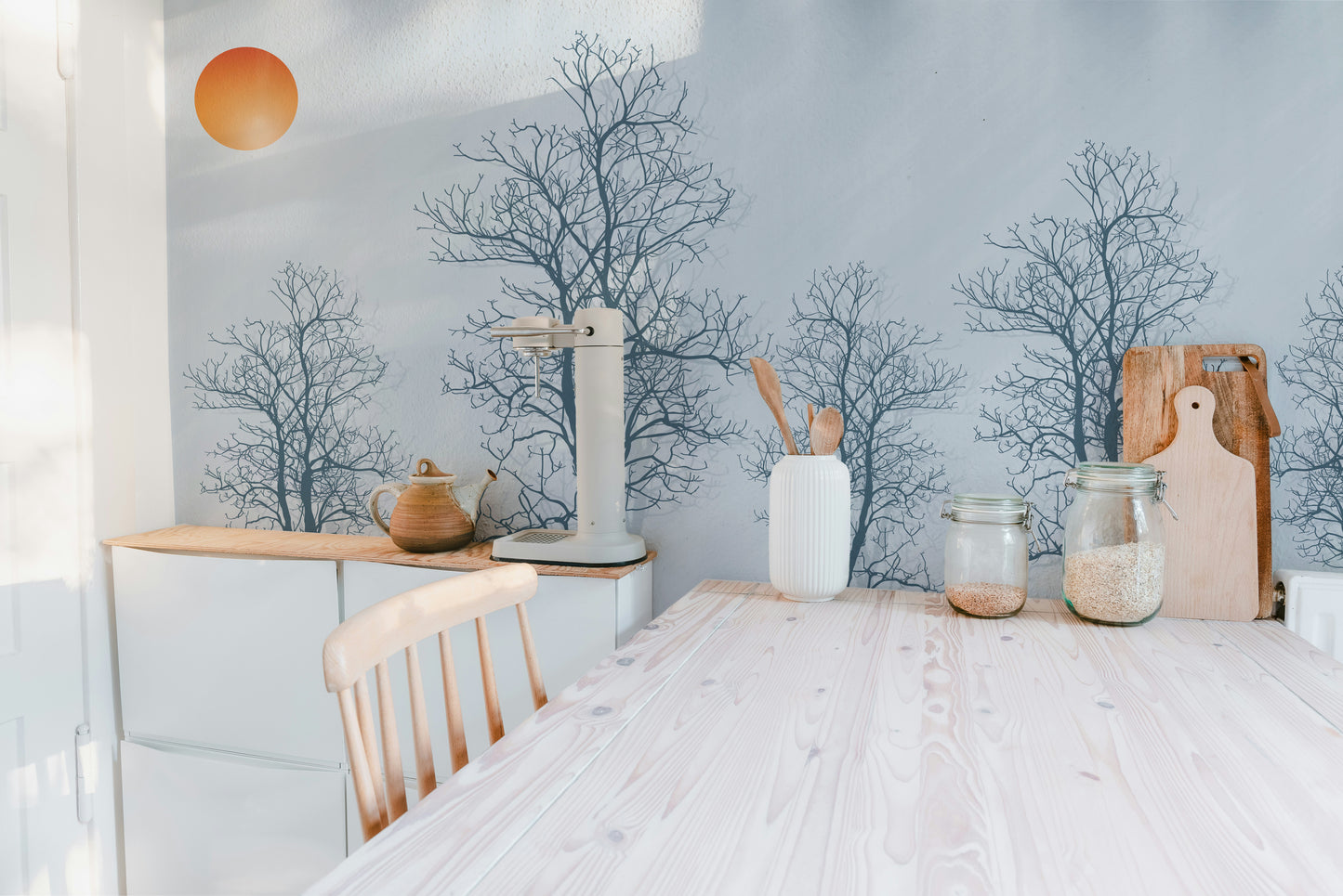 Gray Forest Crimson Sun Wallpaper Mural