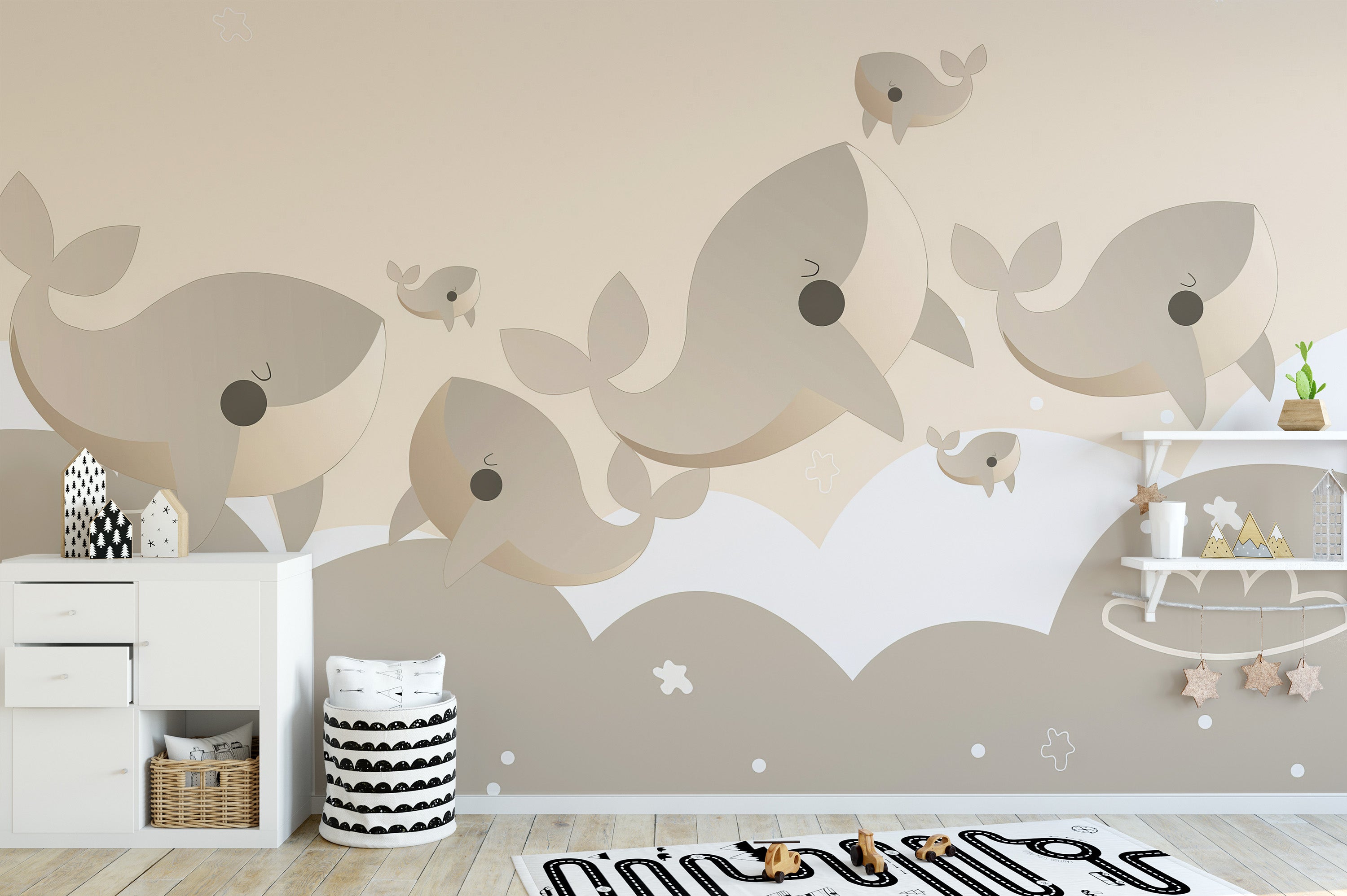 Playful Whales Nursery Wall Mural for little ones