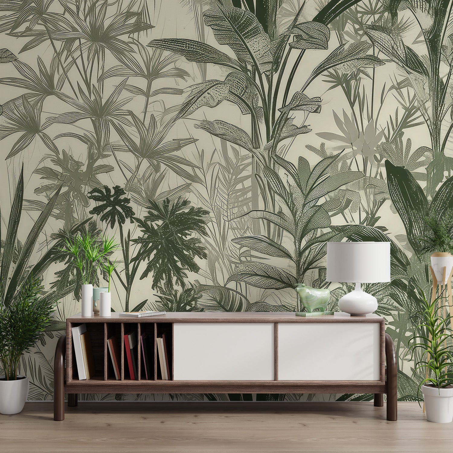 Exotic plant wallpaper with detailed hand-drawn leaves
