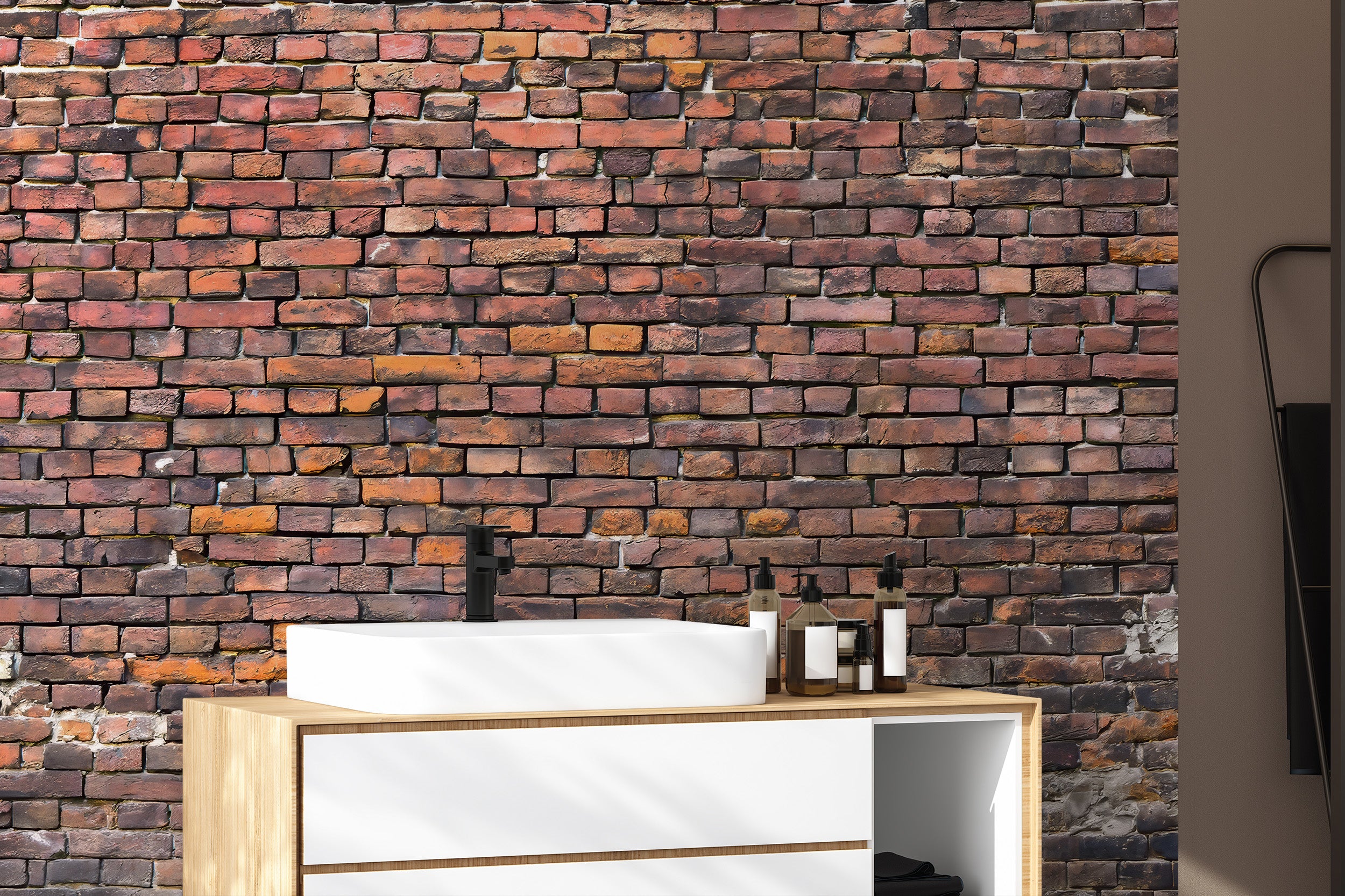 Peel and stick urban brick mural for stylish wall accents