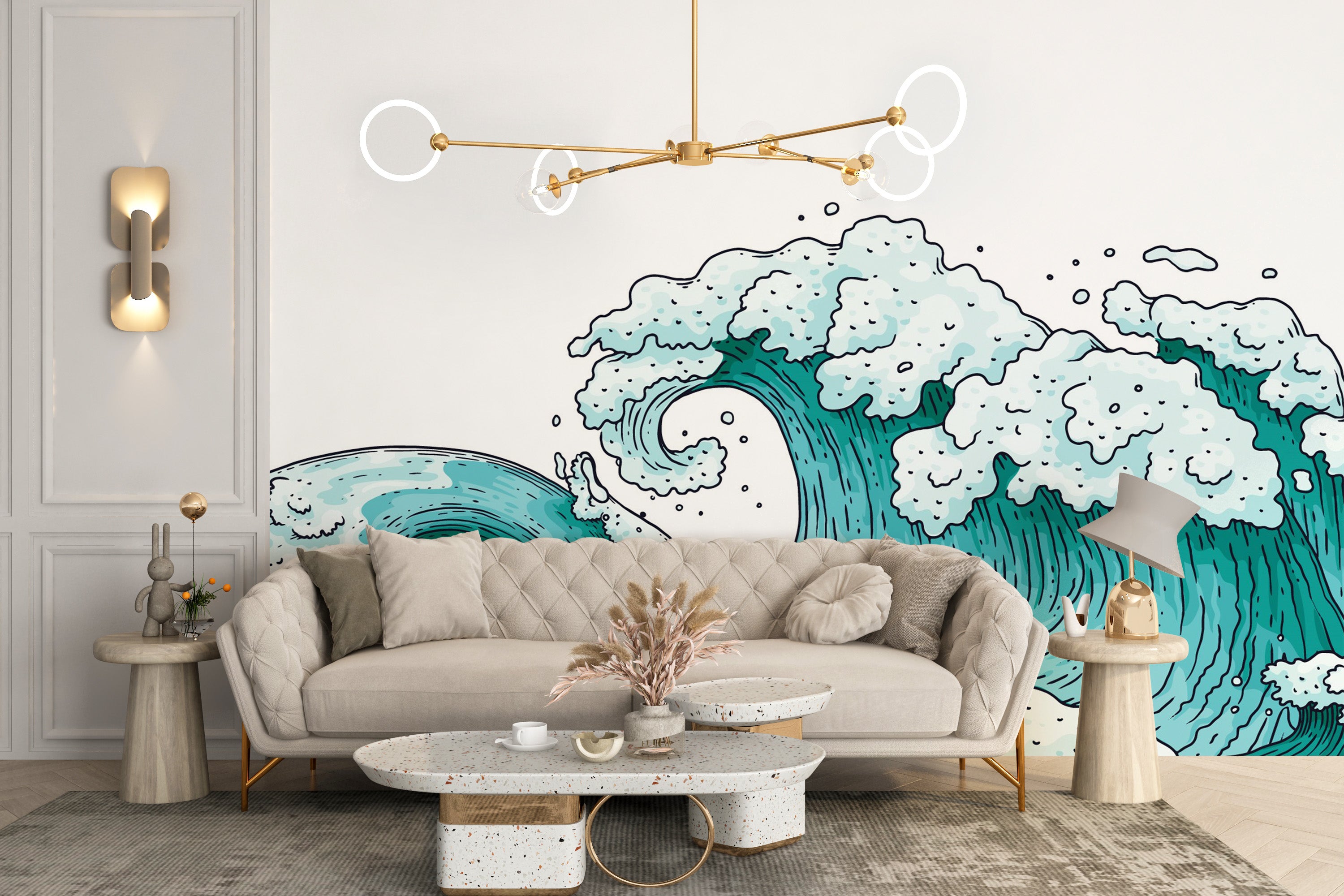 Gorgeous 3D waves wallpaper mural design
