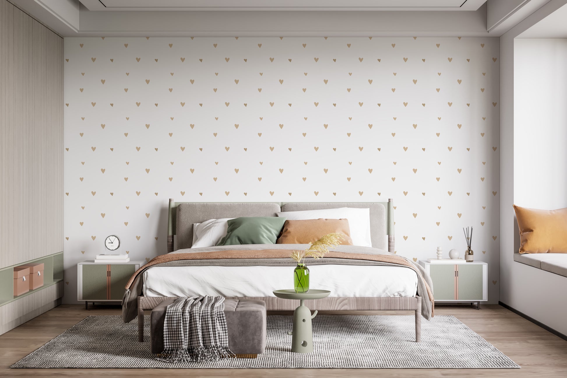 Chic beige hearts wall mural wallpaper
