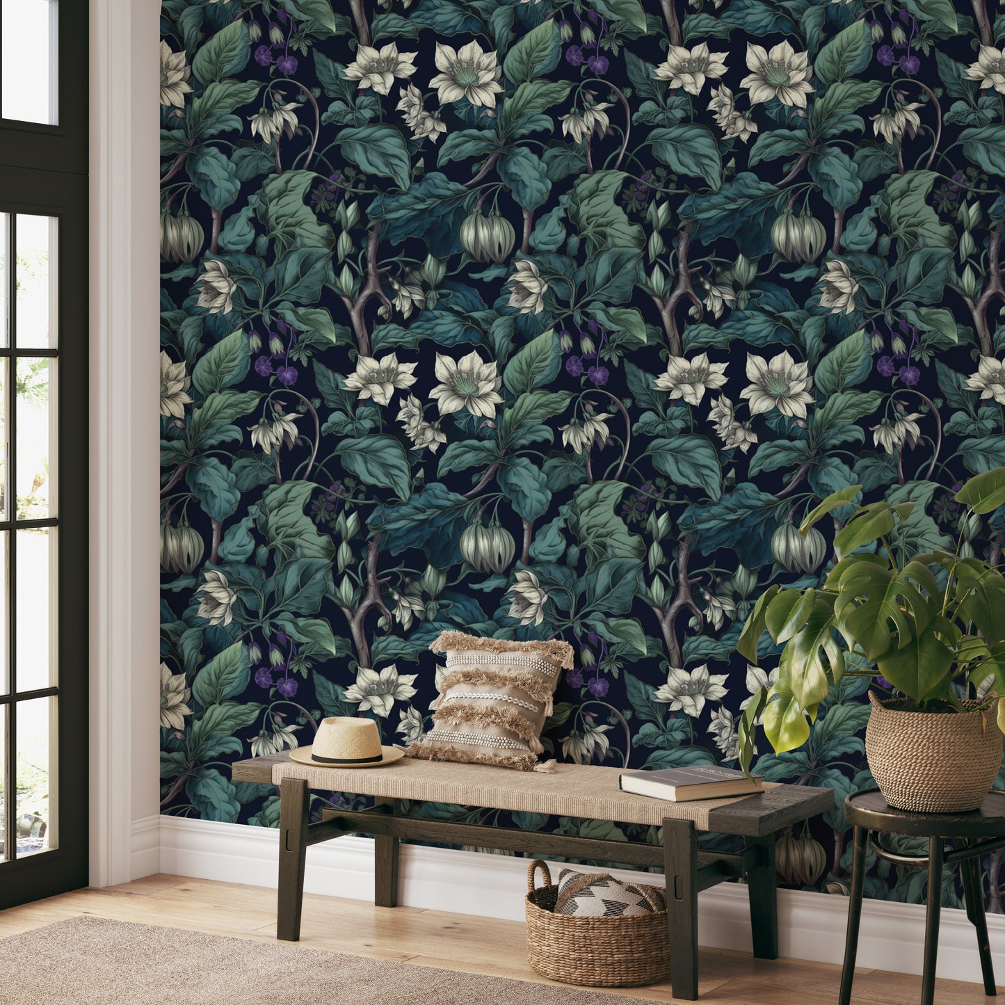 Botanical Blossom Wall Mural - Teal