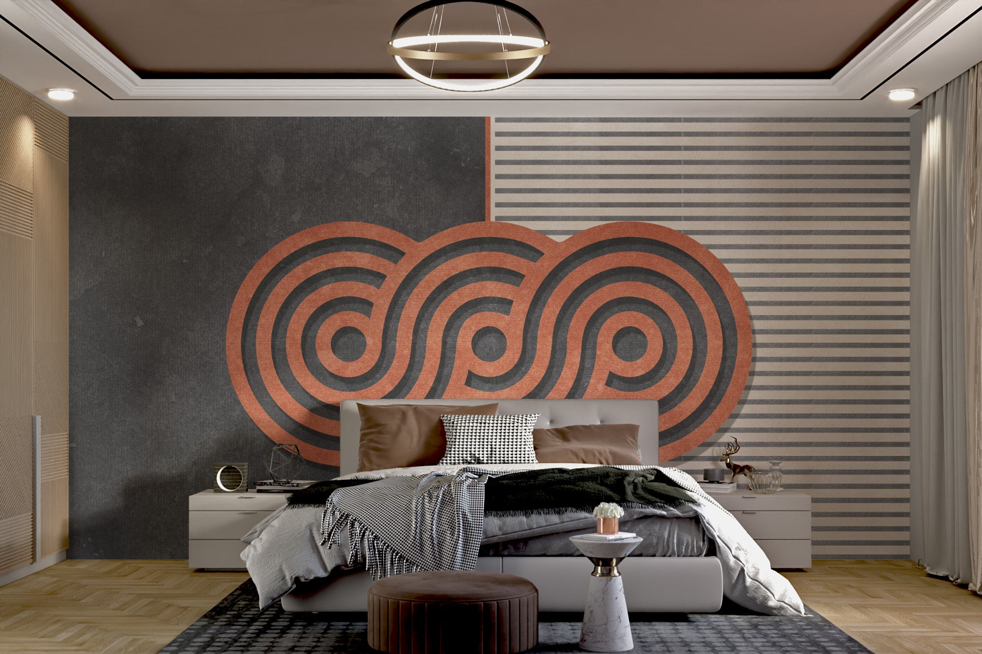 Bold circular pattern mural for modern interiors