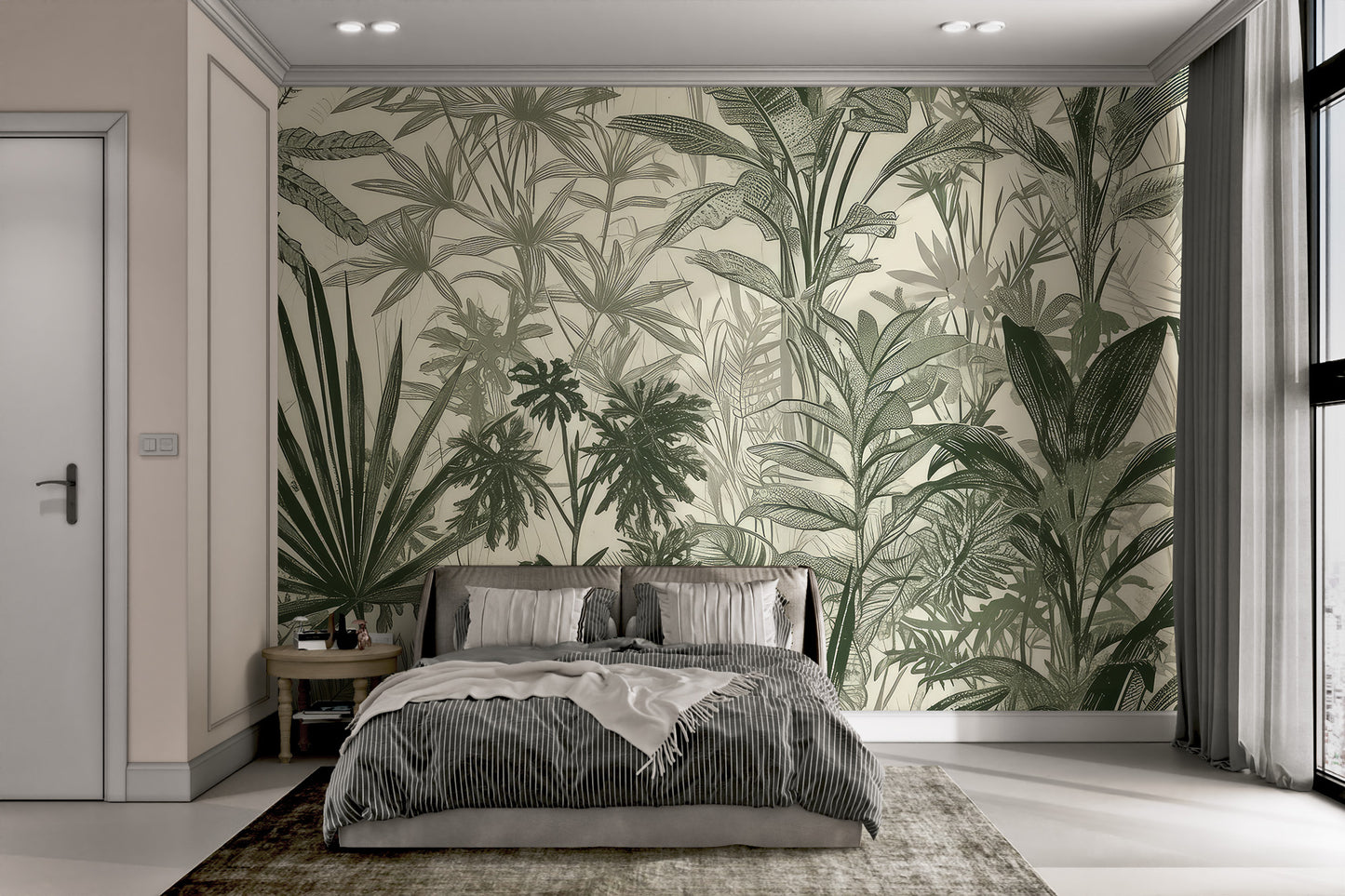 Vintage-inspired tropical foliage wall design
