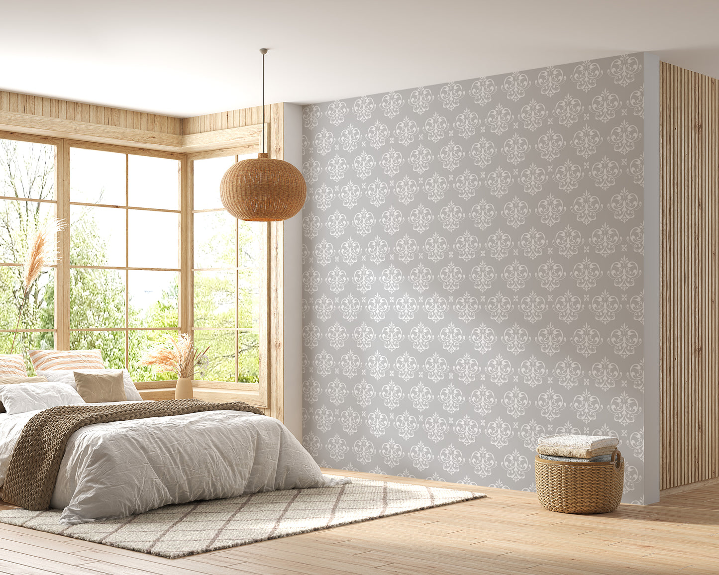 Damask Repeat Pattern Vintage Look Wallpaper For Walls