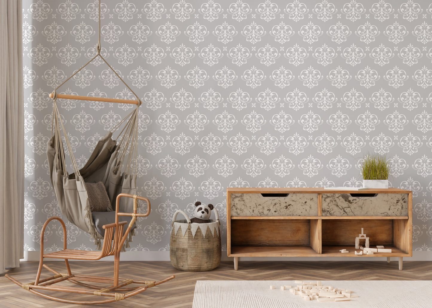 Damask Repeat Pattern Vintage Look Wallpaper For Walls