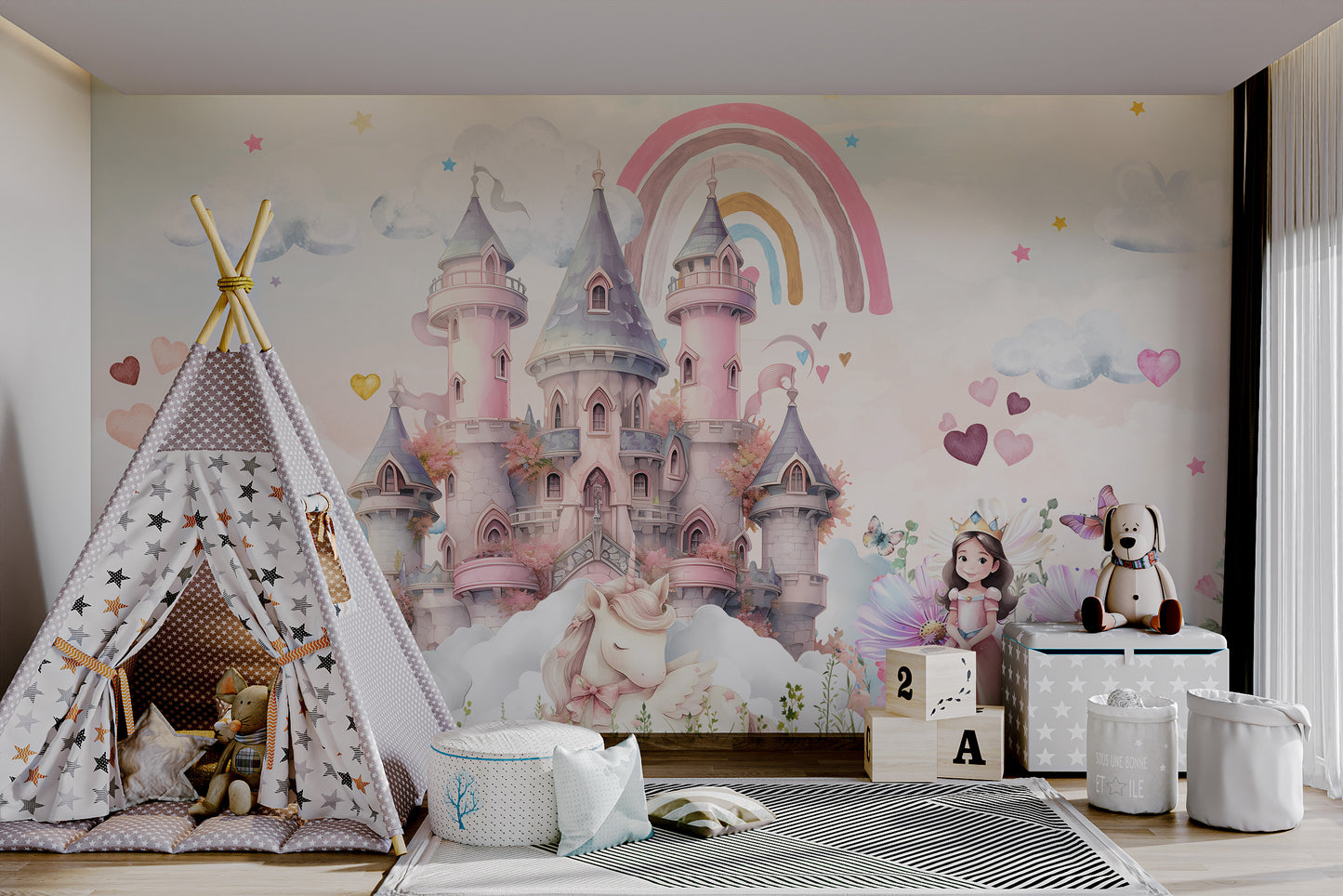 Princess Castle Unicorn Rainbow Wallpaper