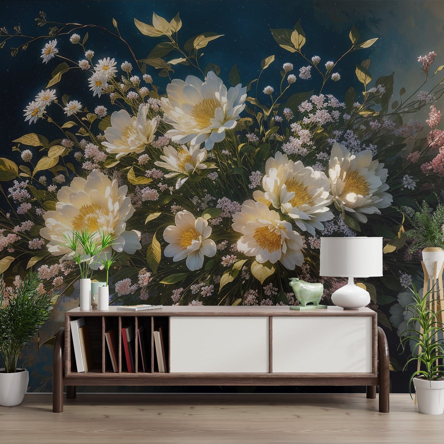 Elegant Floral Oil Painting Wallpaper