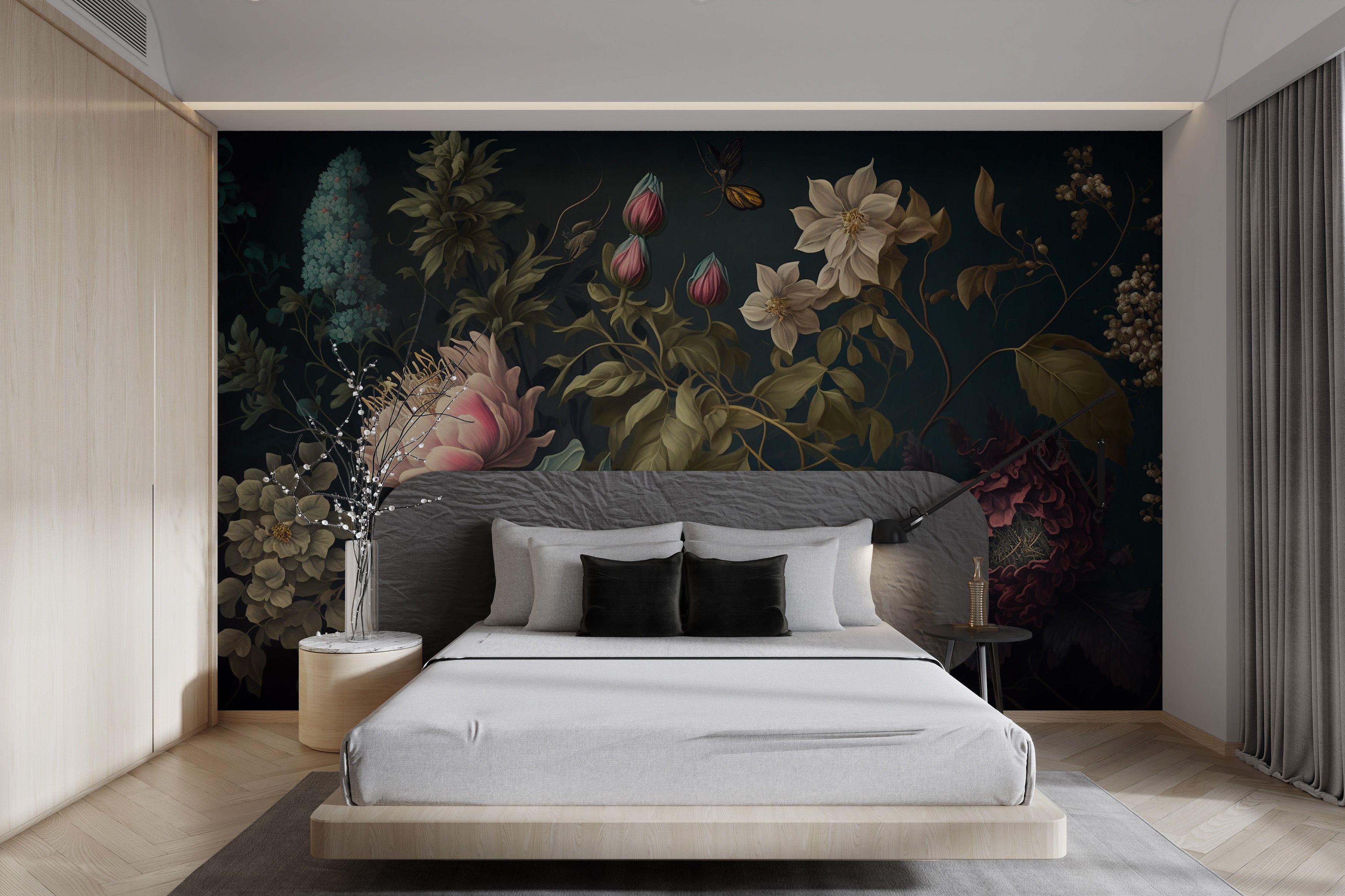 Elegant botanical flower wallpaper decor
