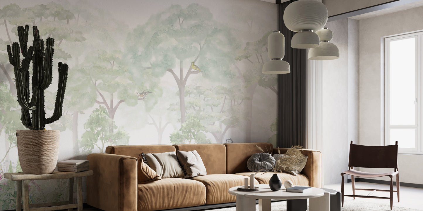 Gentle woodland wallpaper mural for natural ambiance
