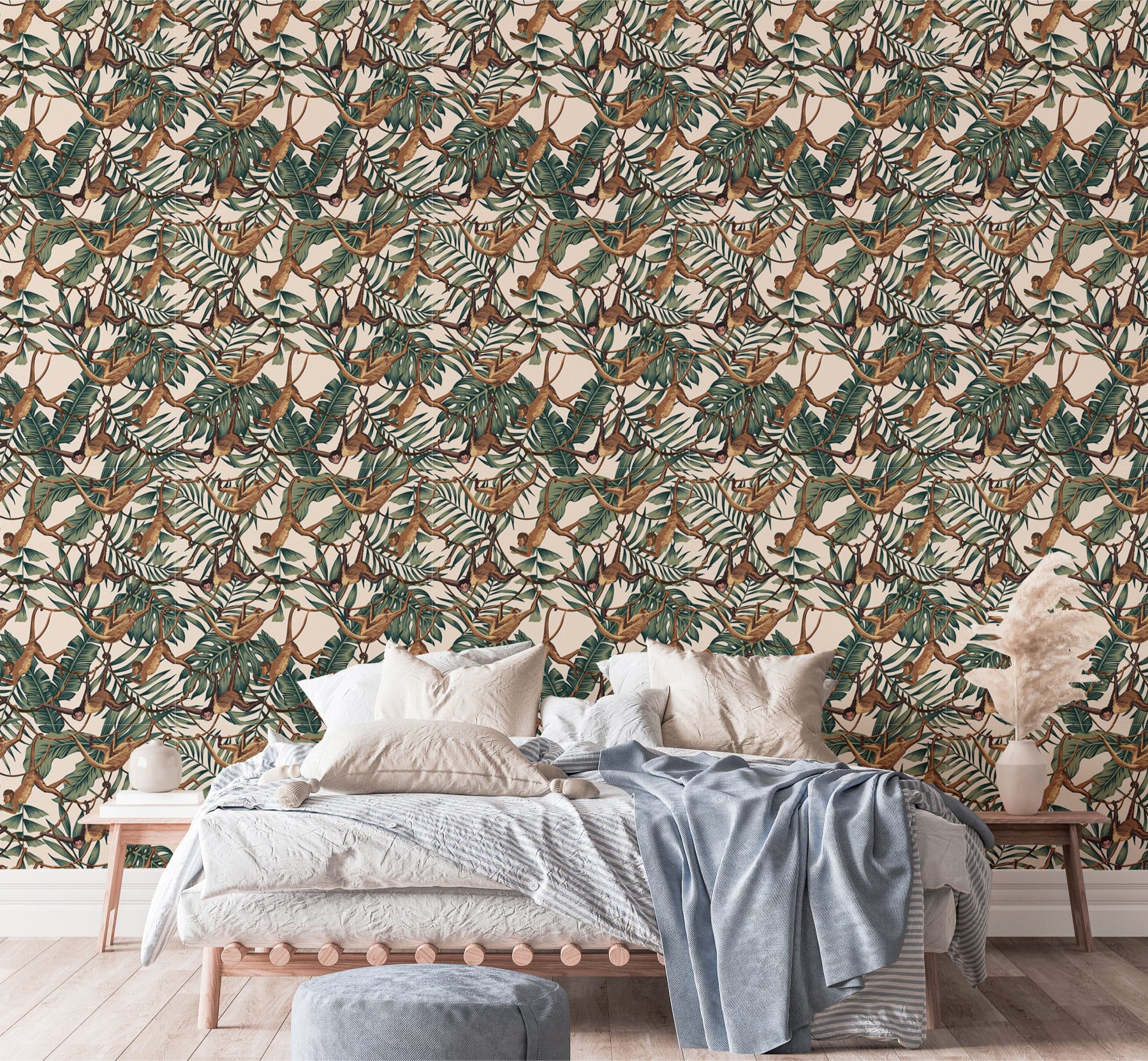 Monkey repeat design wallpaper with watercolor elegance