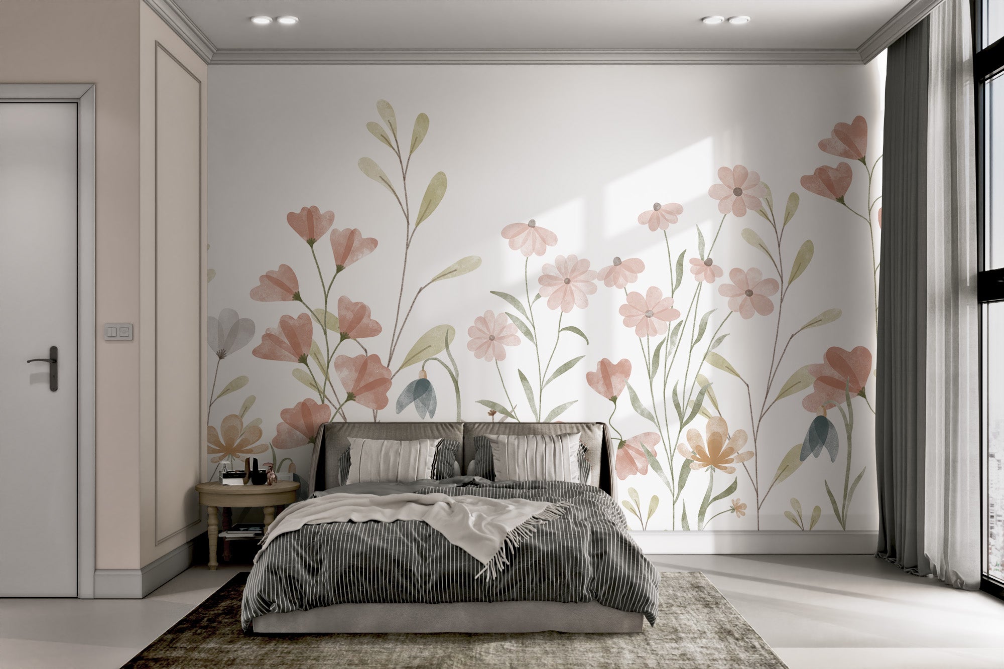 Scandinavian-style flower wallpaper with airy design
