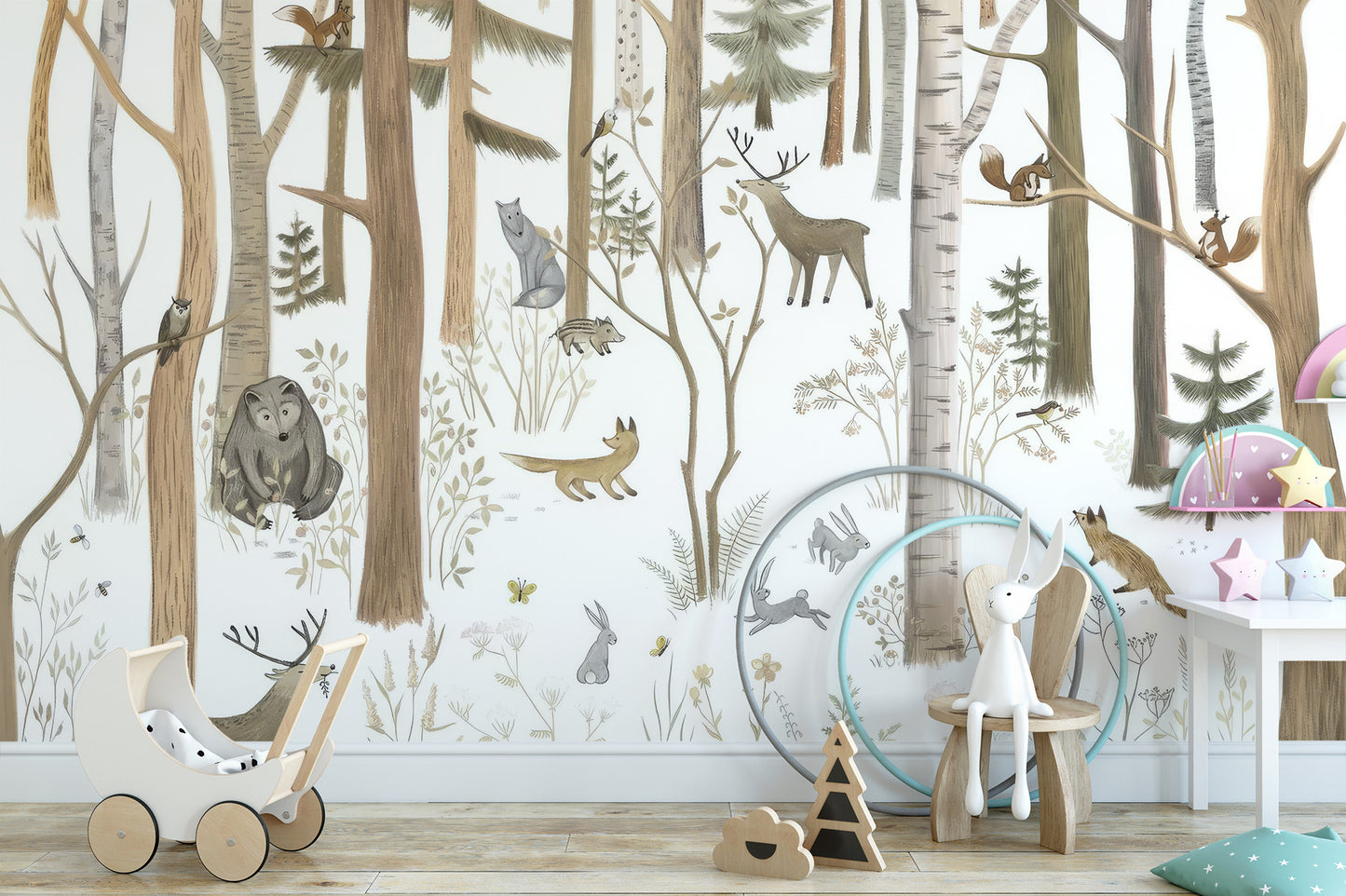 Peel and stick woodland forest friends mural for walls