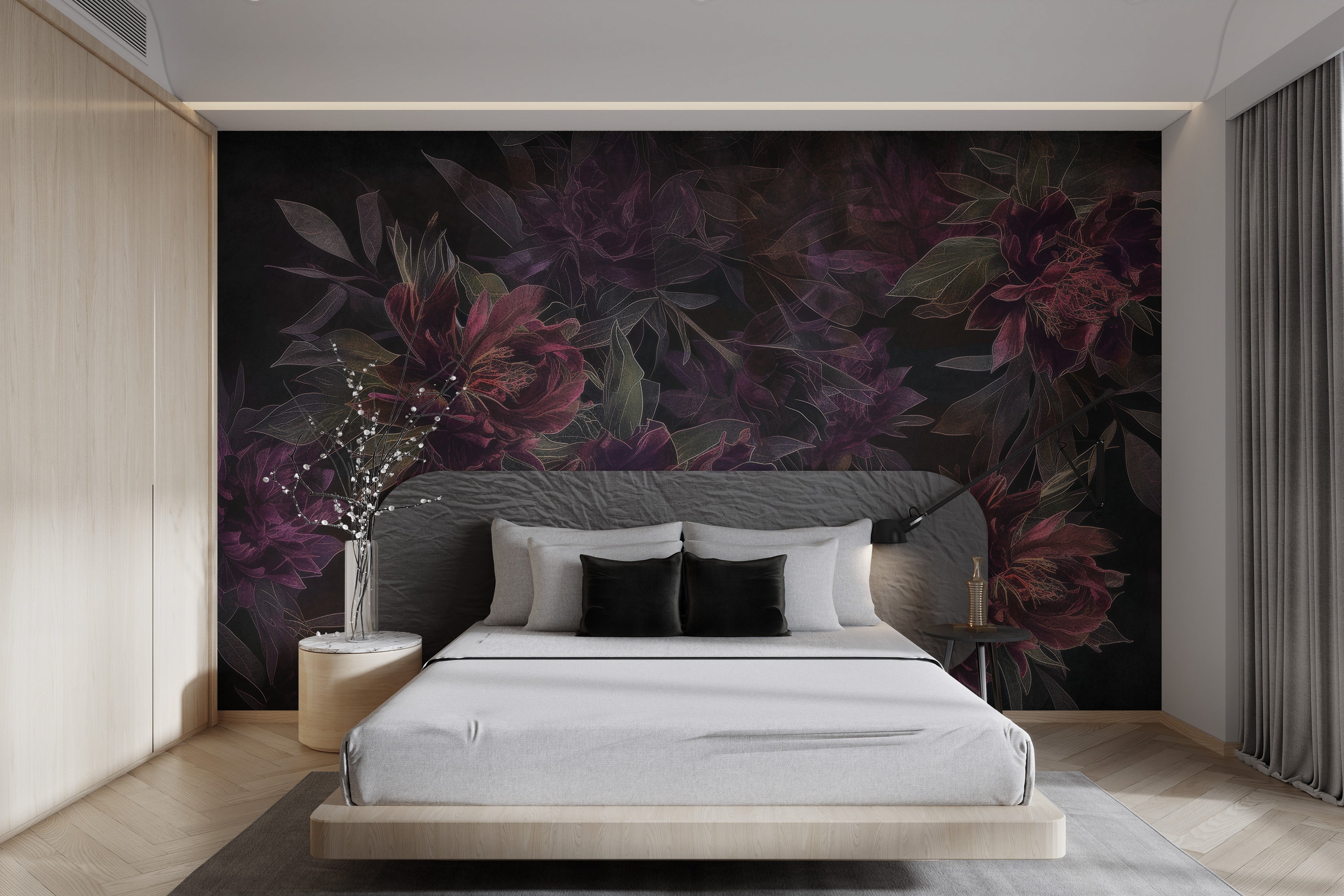 Luxurious dark flower aesthetic with deep hues
