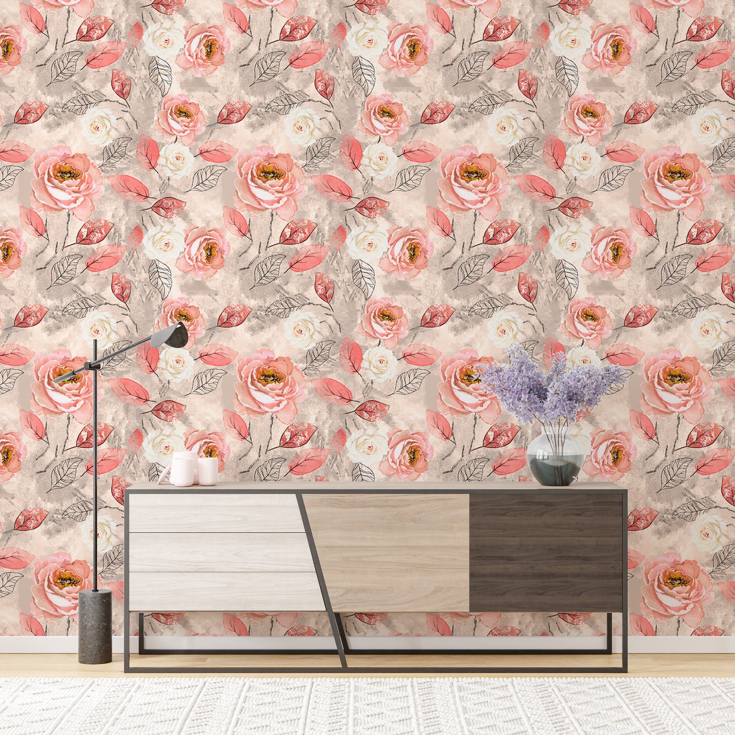 Watercolor Pink Roses Flower Wallpaper For Walls