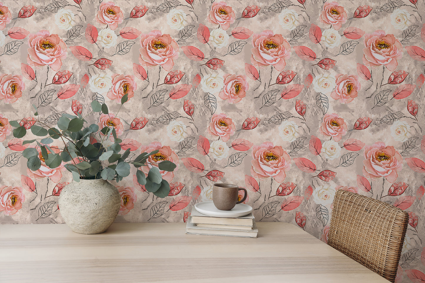 Watercolor Pink Roses Flower Wallpaper For Walls