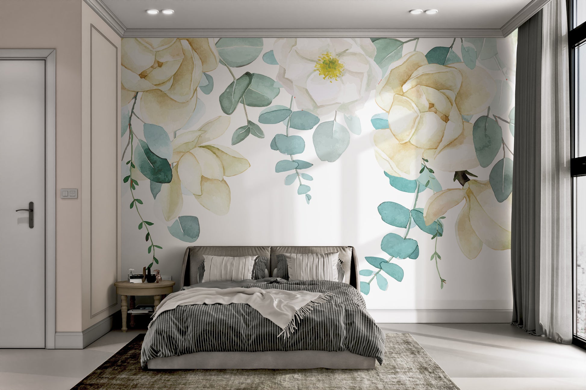 Light and airy botanical wallpaper with roses
